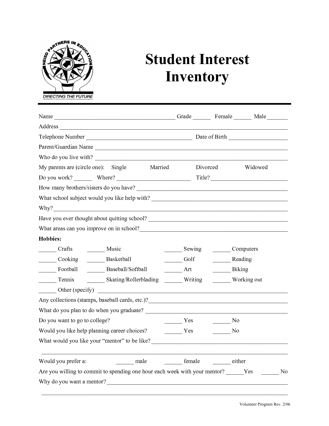 Intersest Survey Quiz Printable Intersest Survey Quiz Printable