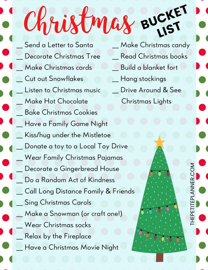 Printable Holiday Bucket List Printable Holiday Bucket List