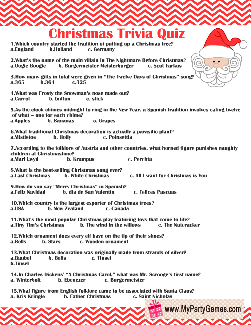 Christmas Quizzes And Answers Printable