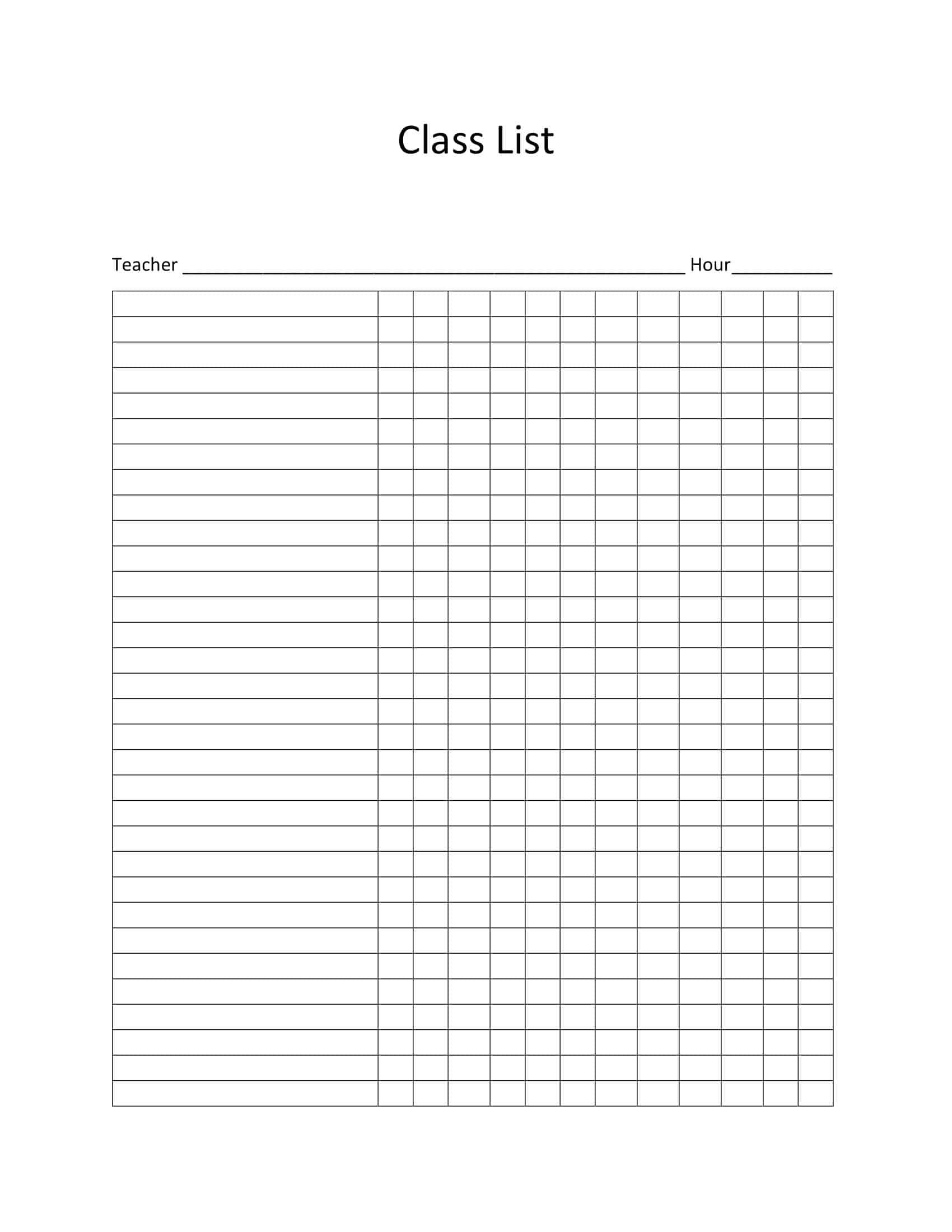 Class List Template Printable