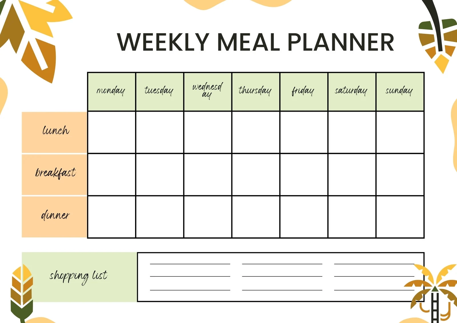 Printable Monthly Meal Planner Printable Monthly Meal Planner