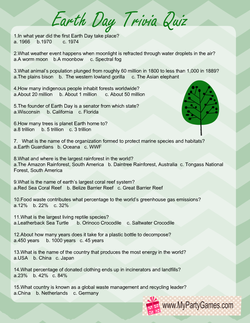Earth Day Quiz Printable Earth Day Quiz Printable