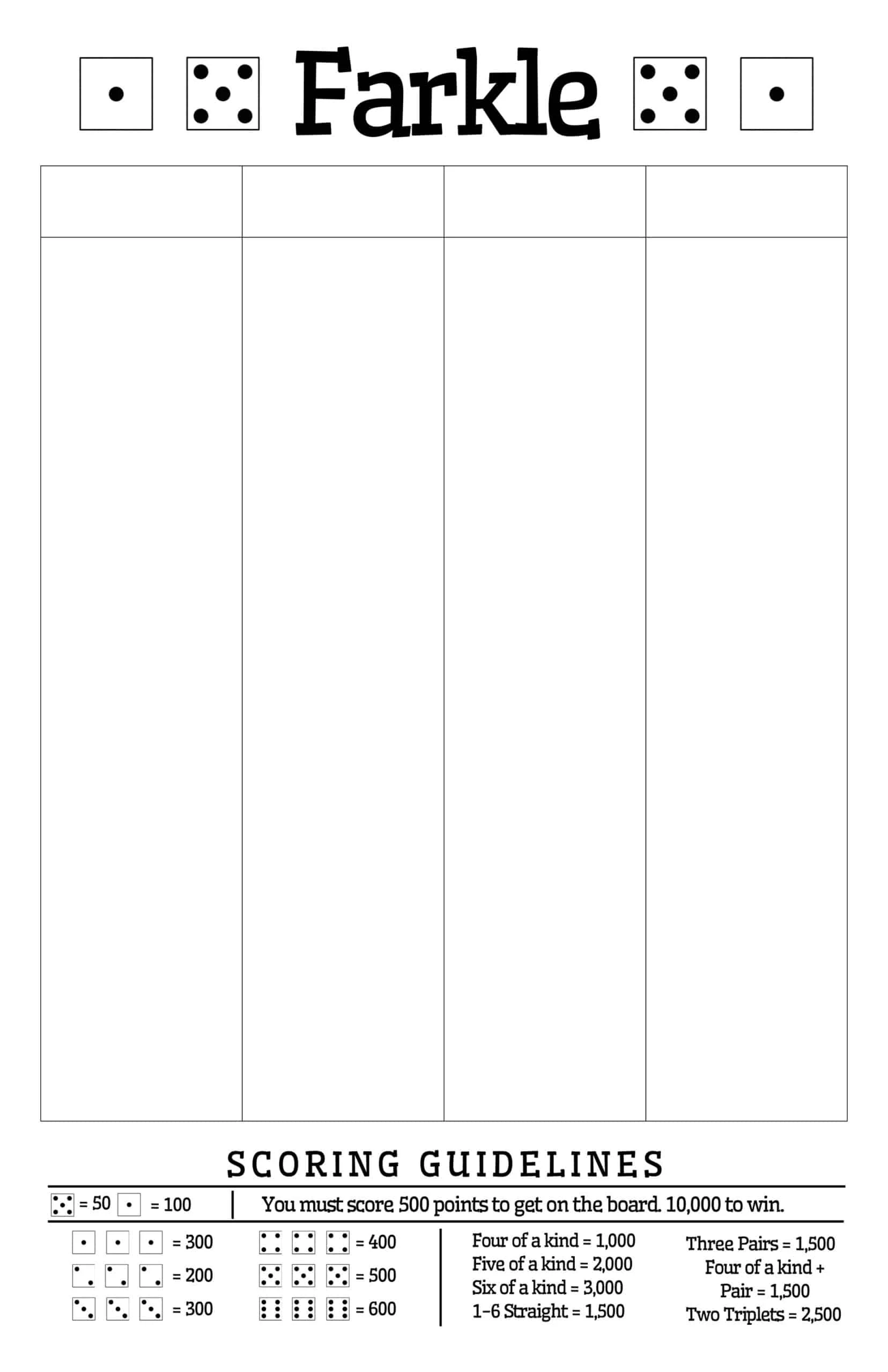 Free Printable Farkle Score Sheet Excel PDF Rules Gameplay Scoring