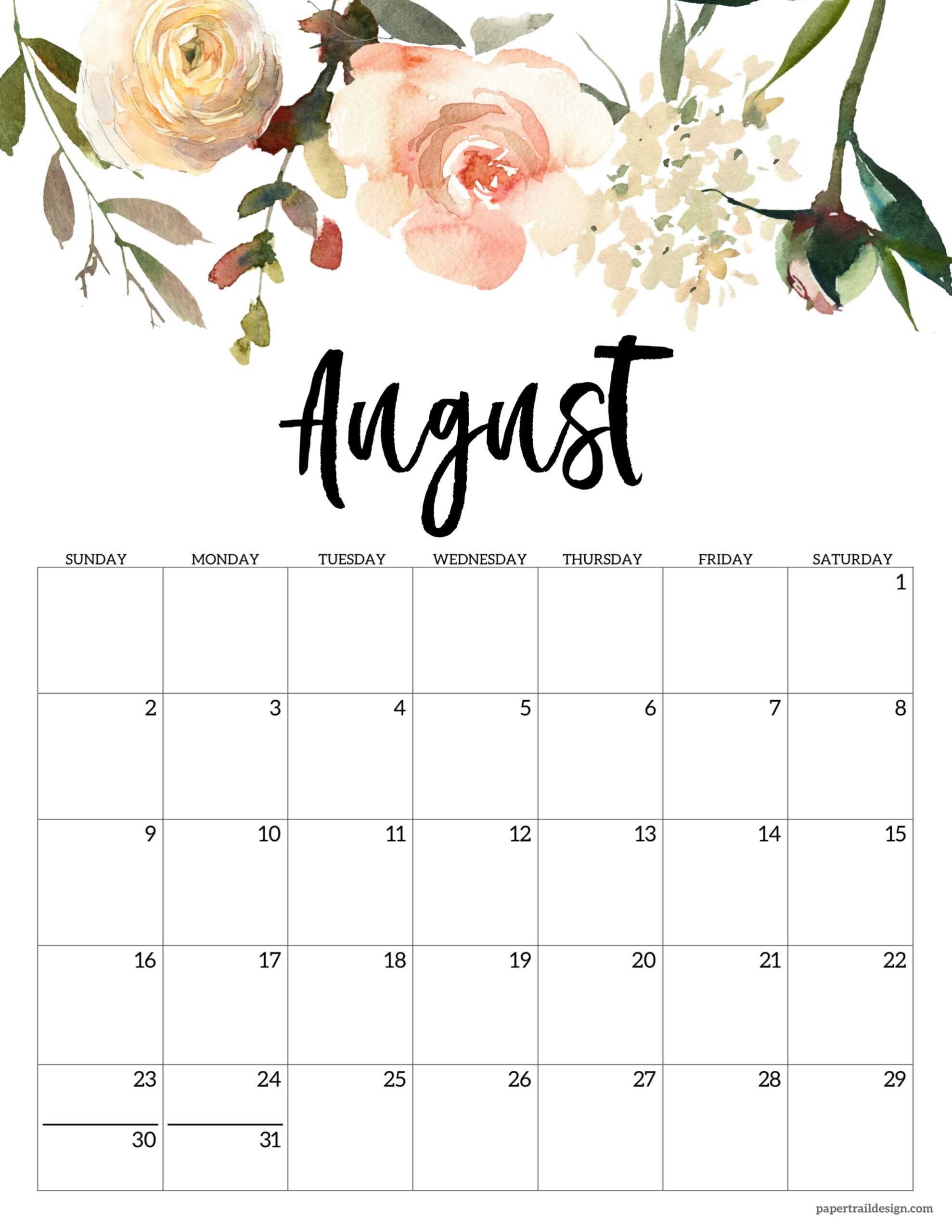 Free Printable Floral Calendar 2026 Paper Trail Design