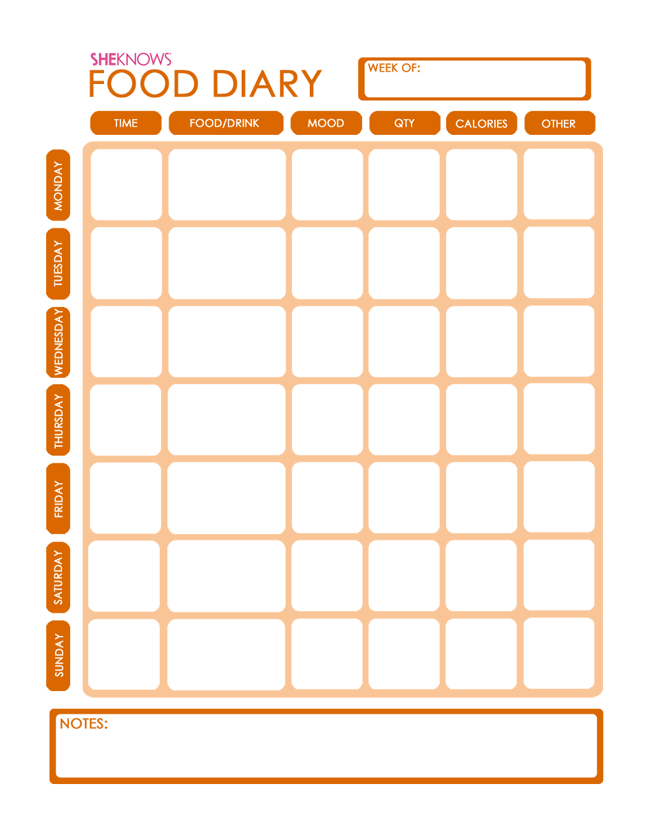 Printable Food Diary Sheets