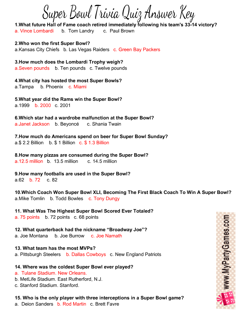 Free Printable Football Super Bowl Trivia Quiz Free Printable Football Super Bowl Trivia Quiz