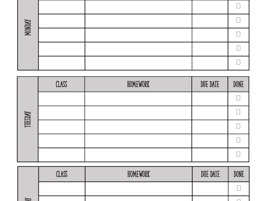 FREE Printable Homework Planner Template PDF Word Excel Or Jpg