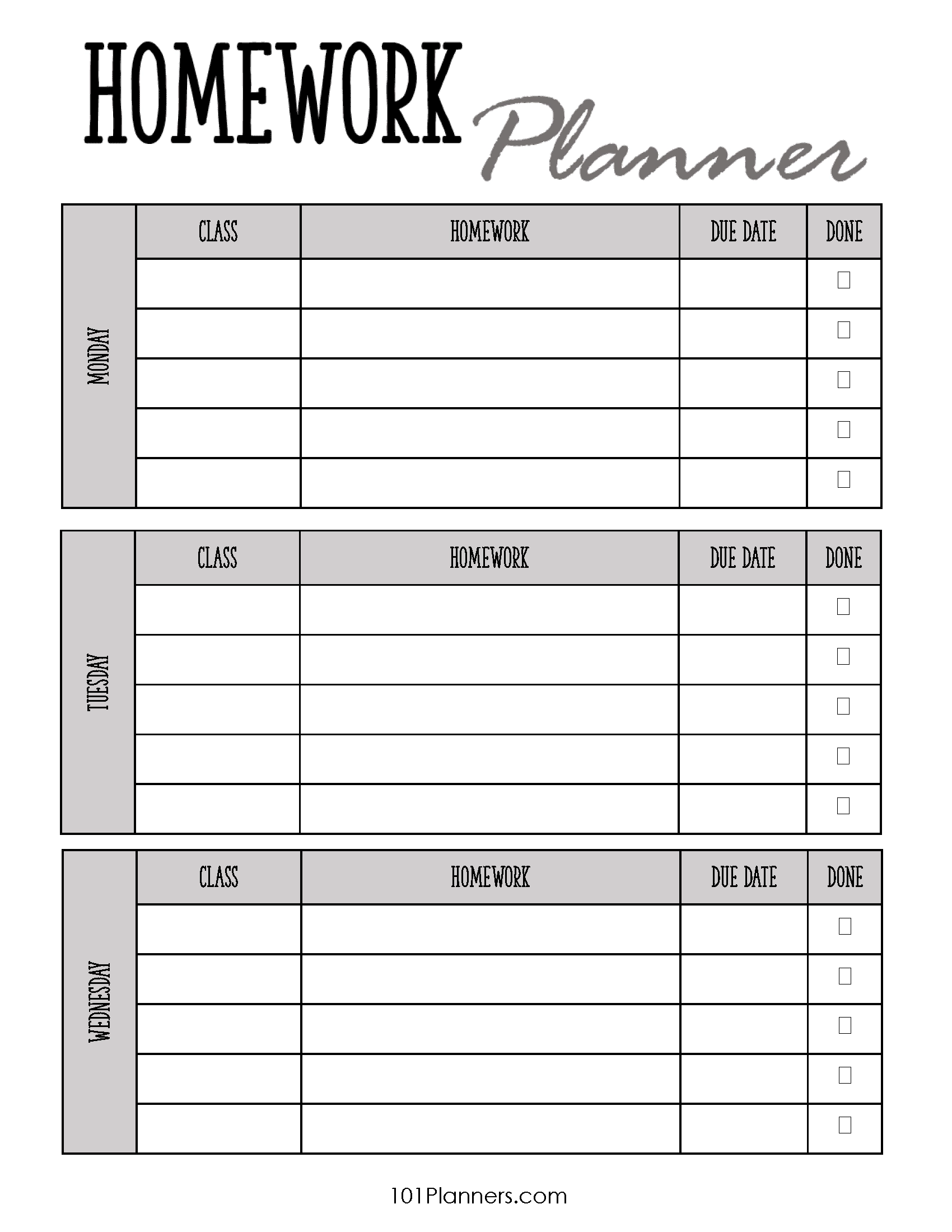 Free Printable Blank High School Planner