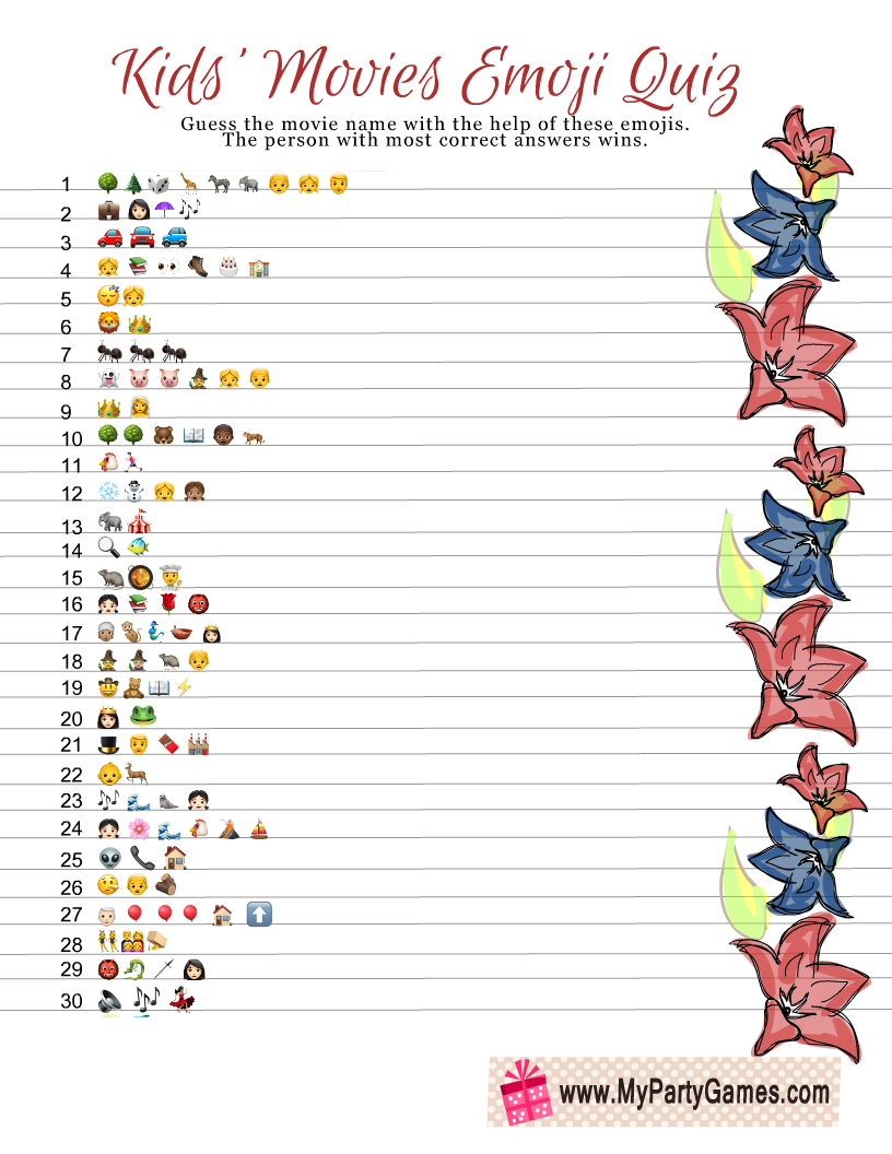 Free Printable Kids Movie Emoji Quiz Free Printable Kids Movie Emoji Quiz