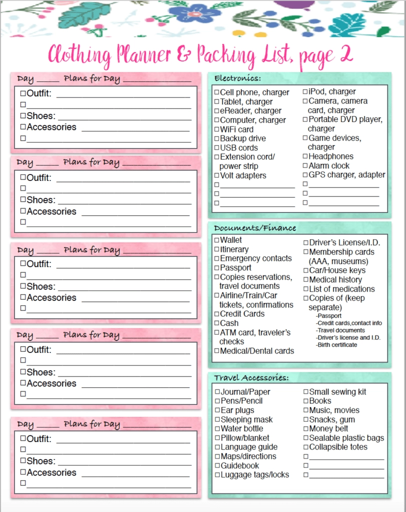 Free Printable Master Vacation Packing List Clothing Planner Free Printable Master Vacation Packing List Clothing Planner