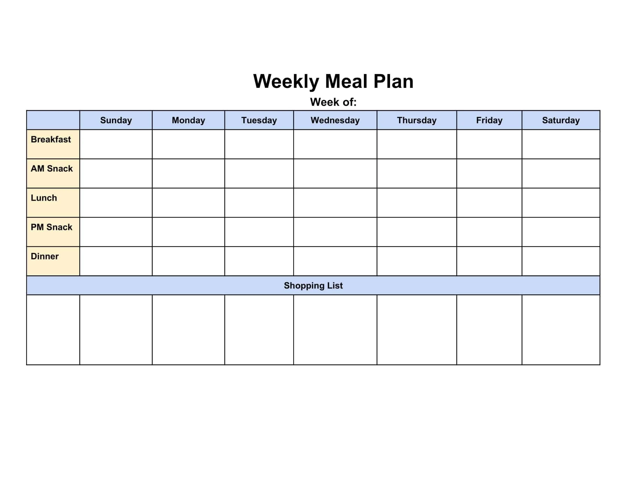 Free Printable Meal Plan Templates Excel PDF Word Weight Loss