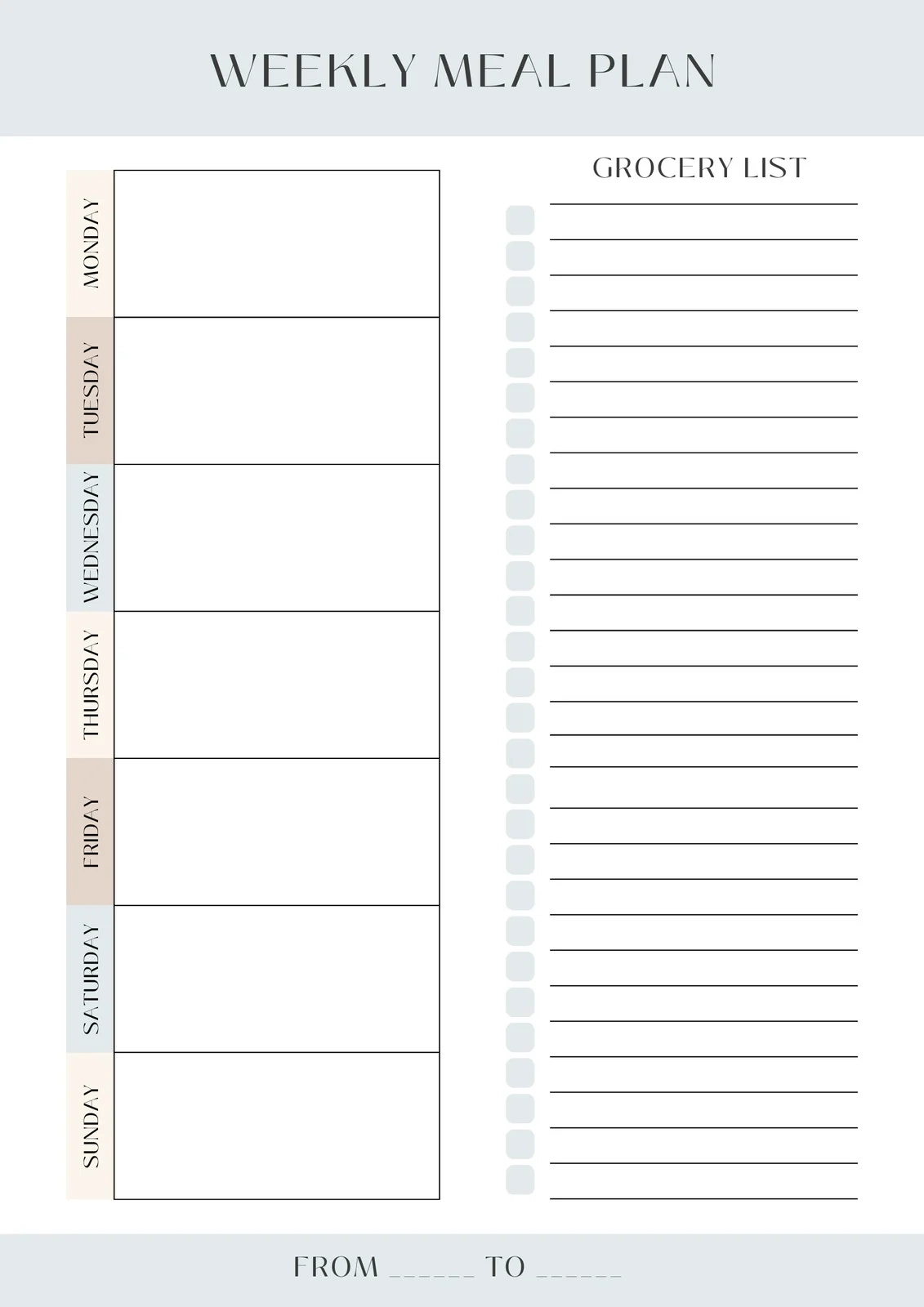 Weekly Menu Planner Template Printable