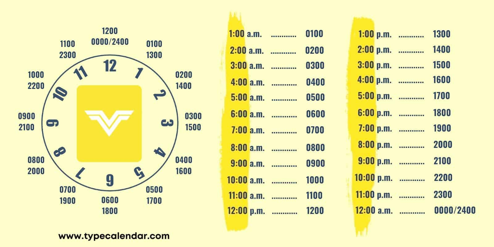 24 Hour Clock Conversion Chart Printable 24 Hour Clock Conversion Chart Printable