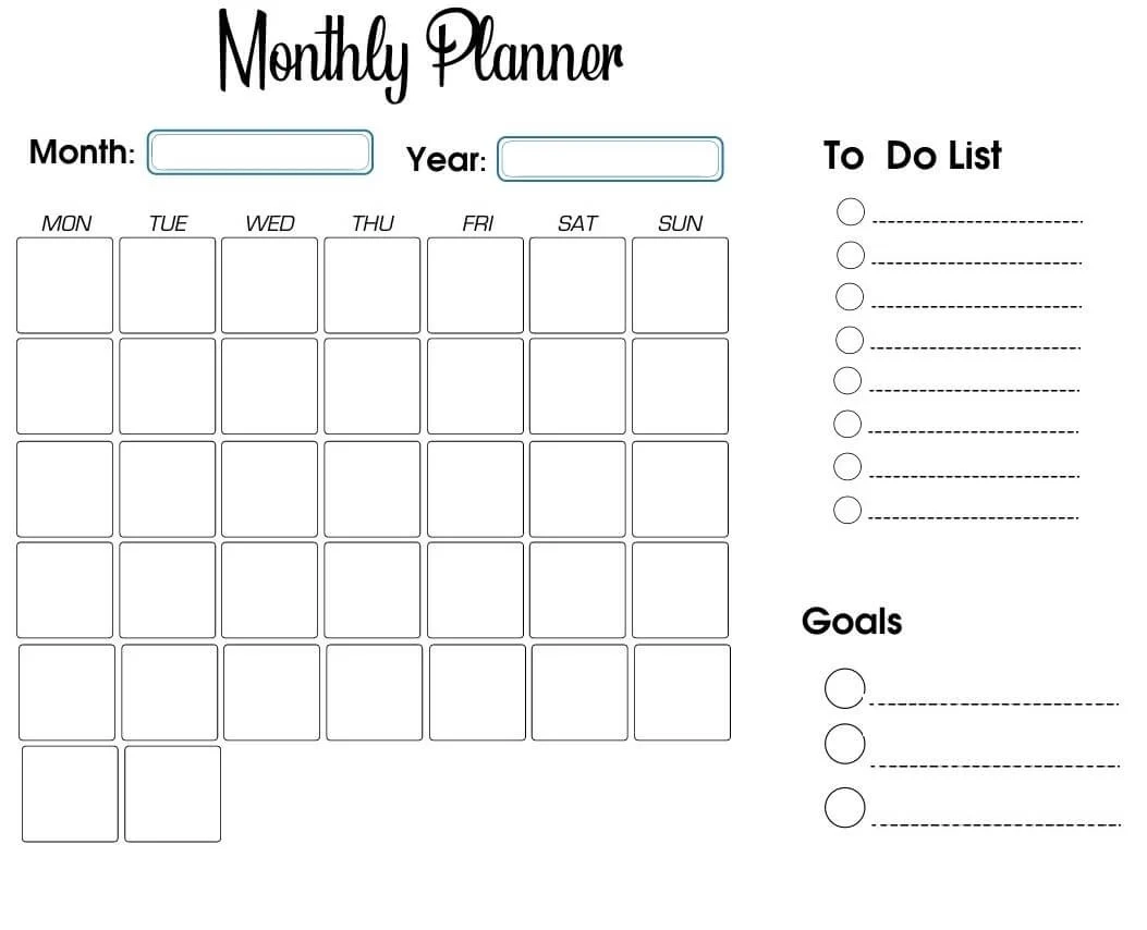 Printable Min Calender List