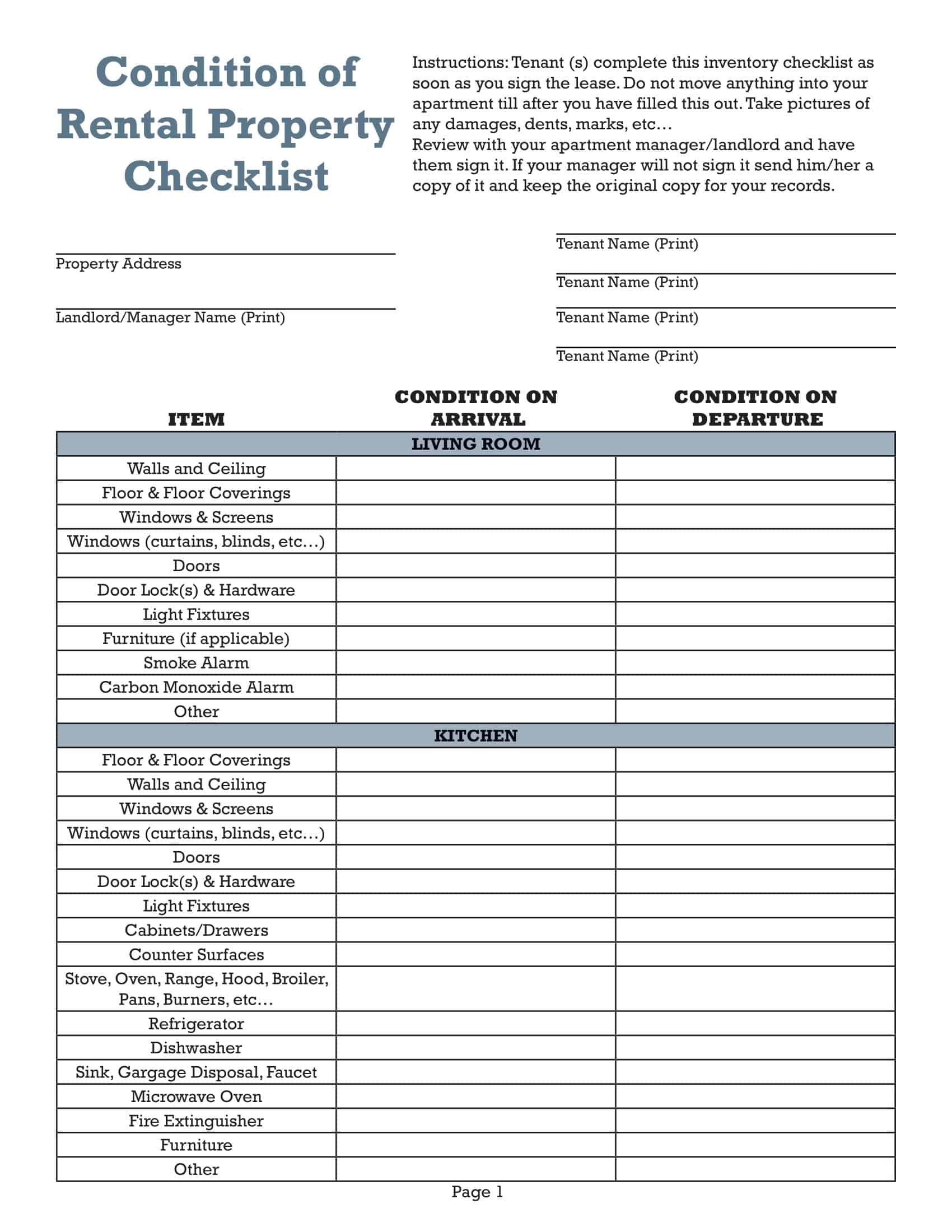 Free Printable Move In Checklist Templates Word PDF Free Printable Move In Checklist Templates Word PDF