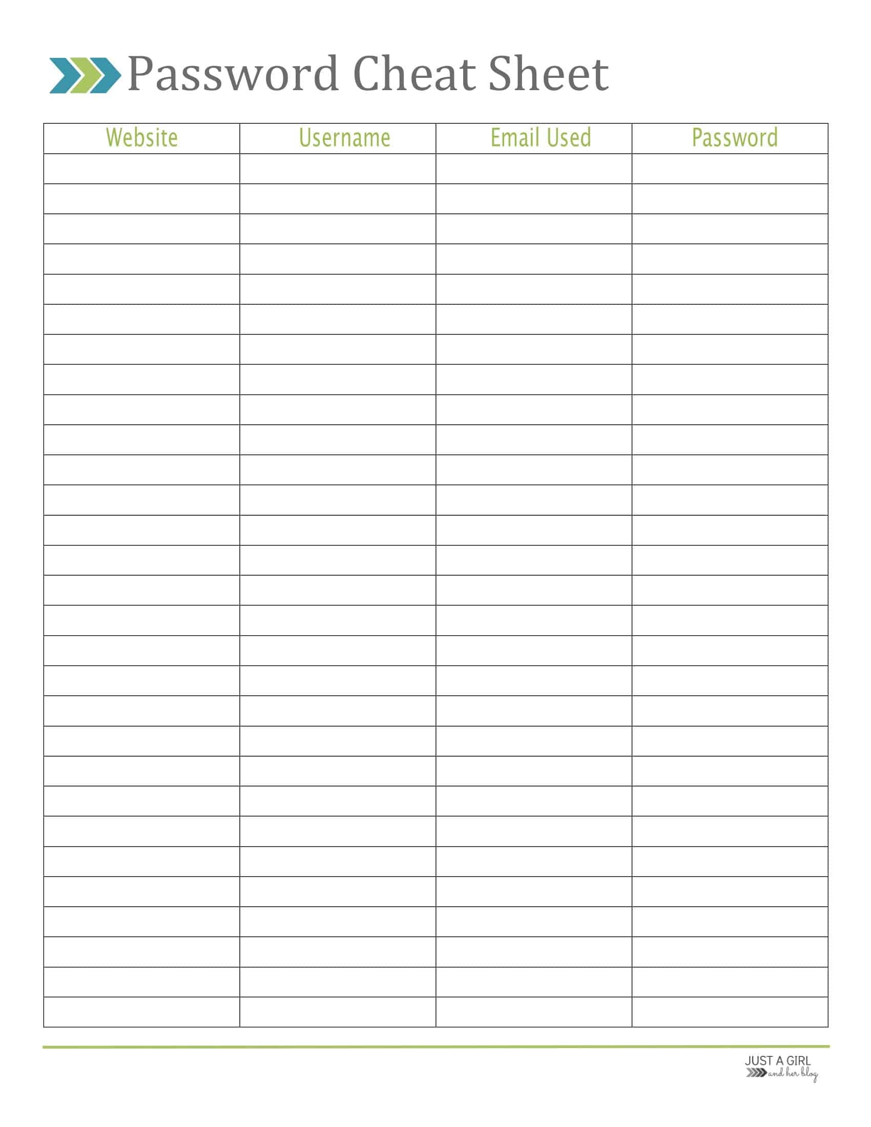 Free Password Printable Sheet Free Password Printable Sheet