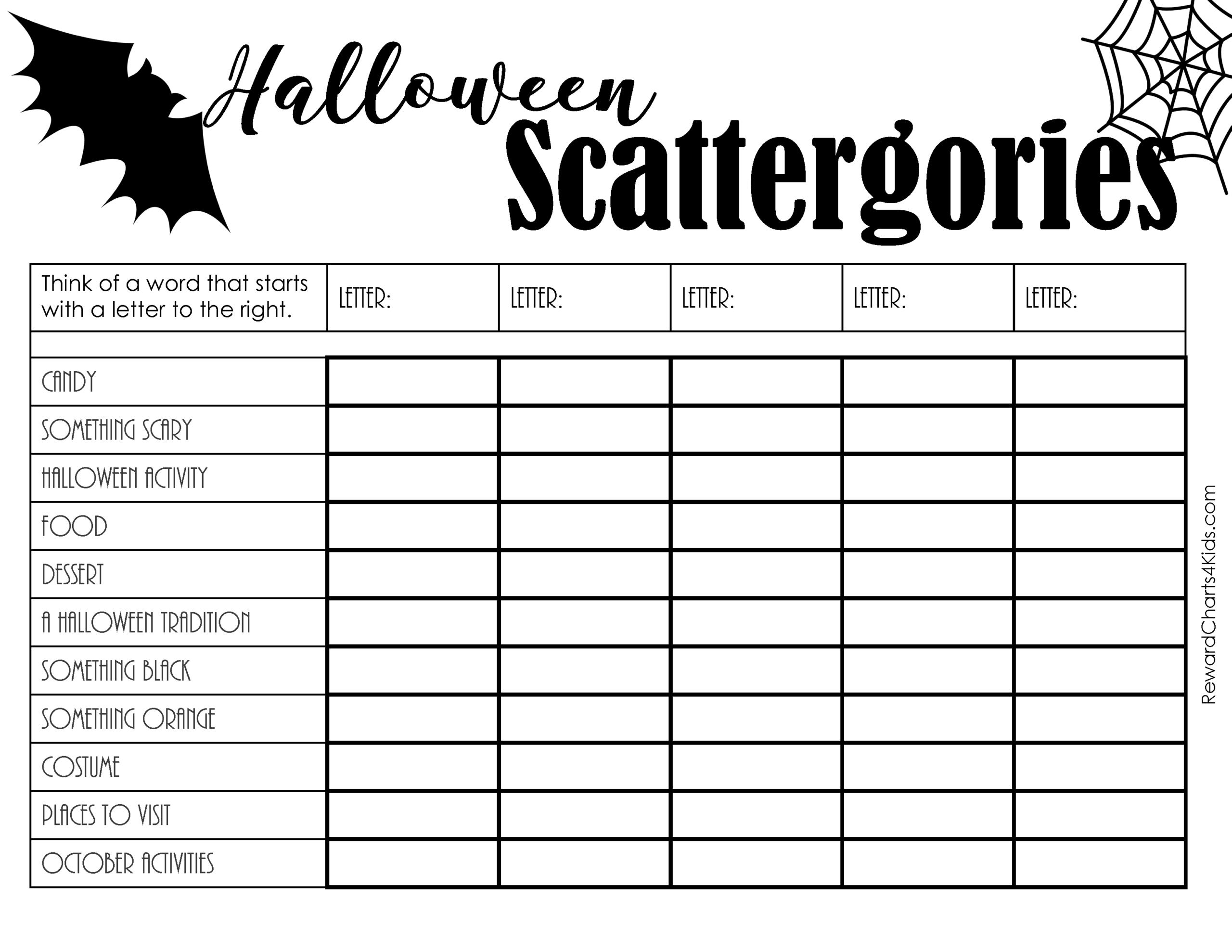 Scattergories Blank Sheets Free Printable Download