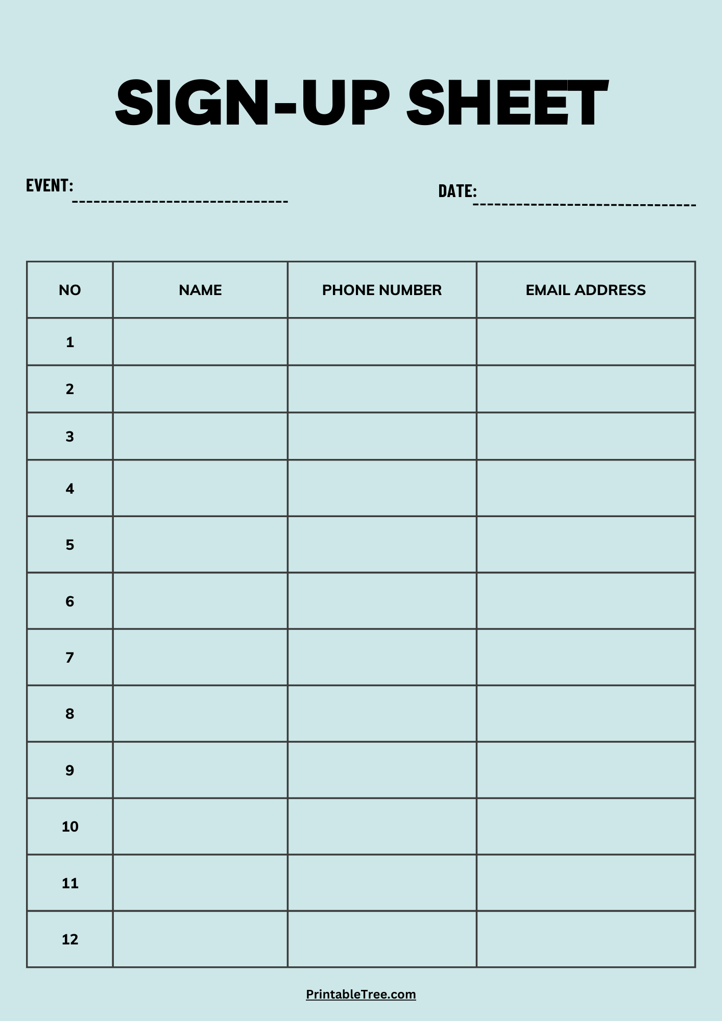 Sign Up Sheet Template Printable Sign Up Sheet Template Printable