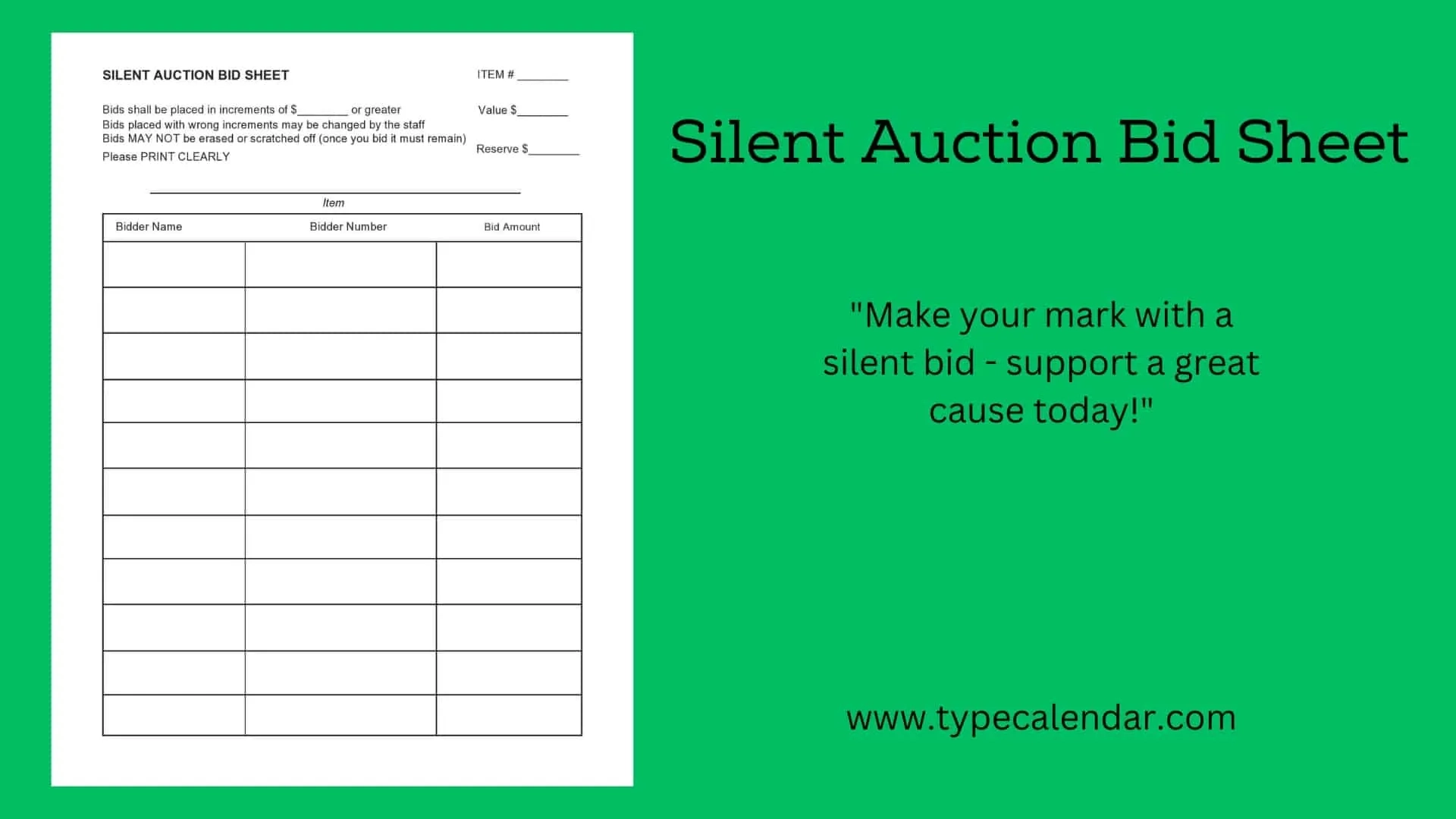 Free Printable Auction Bid Sheets