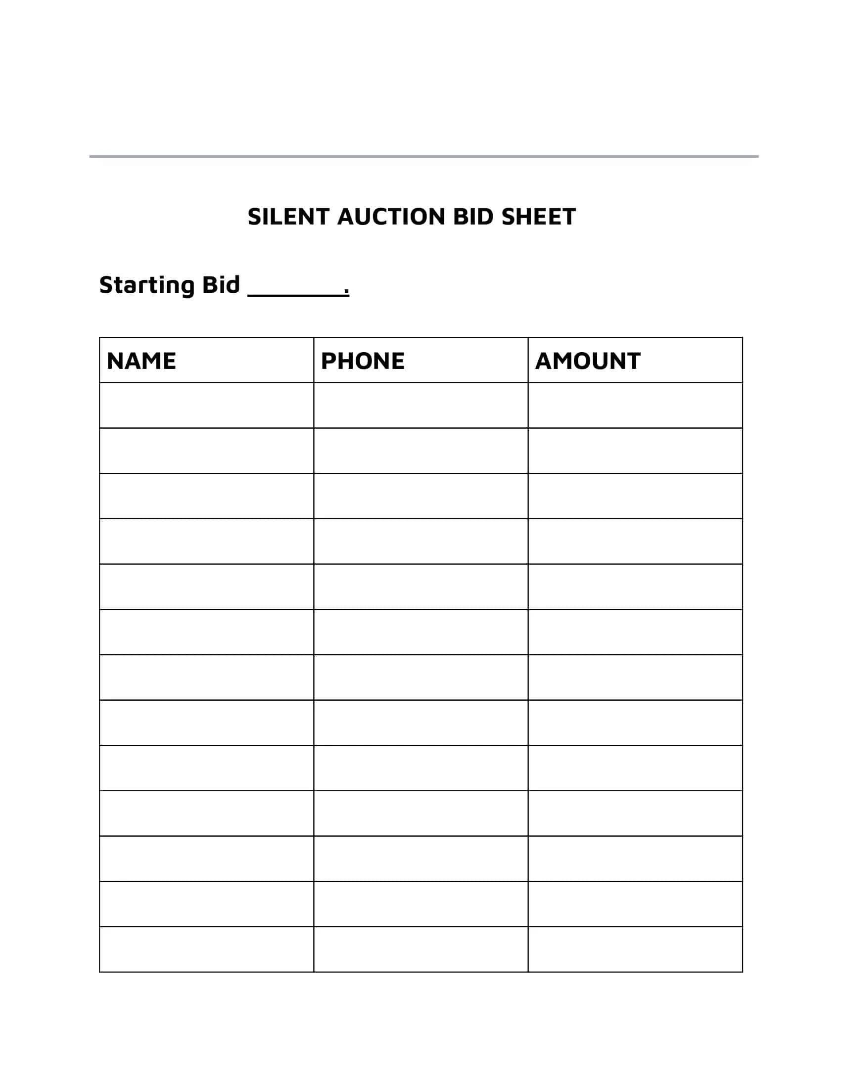 Free Printable Silent Auction Bid Sheet Templates PDF Examples Ideas Free Printable Silent Auction Bid Sheet Templates PDF Examples Ideas