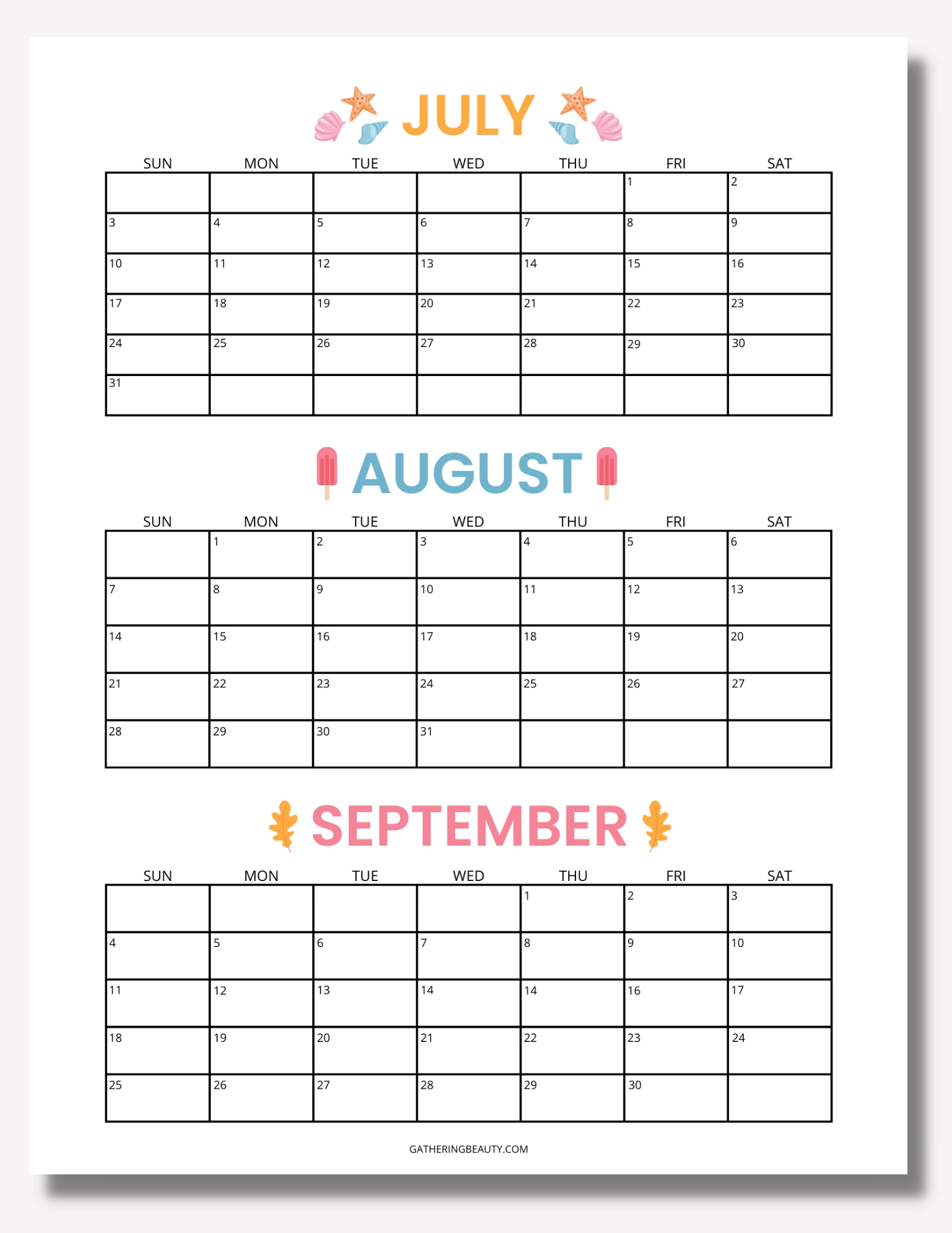 Free Printable Summer Calendar 2024 Gathering Beauty
