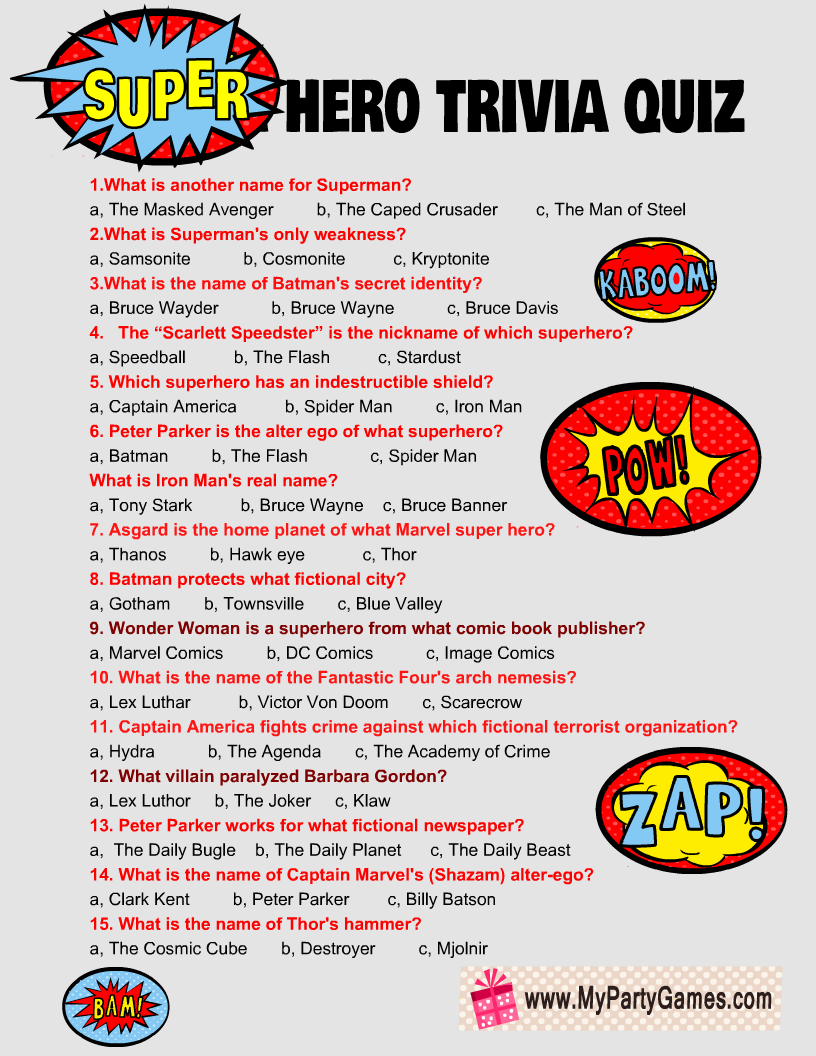 Printable Marvel Movie Party Quiz