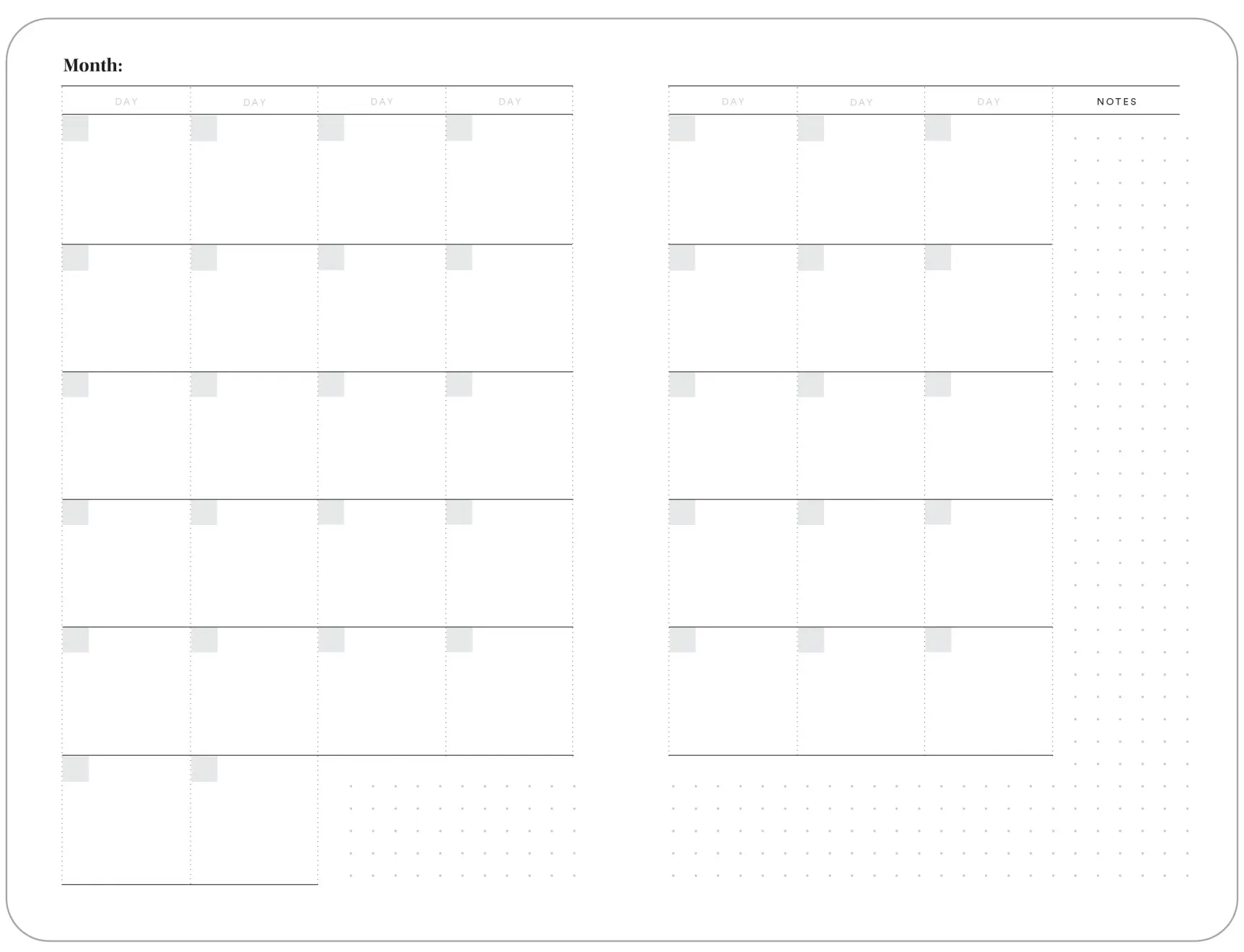 Undated Planner Printable Horizontal Free