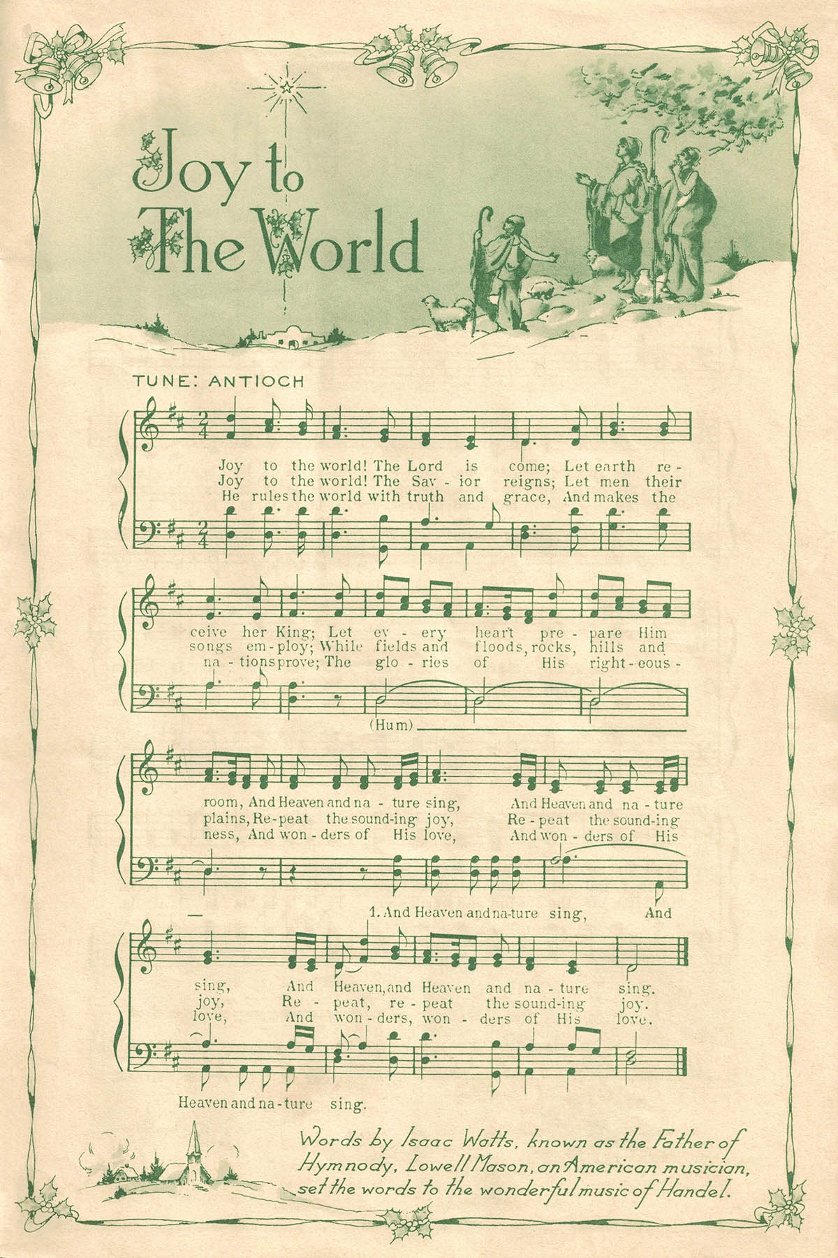 Free Printable Vintage Green Illustrated Christmas Carols Rose Clearfield