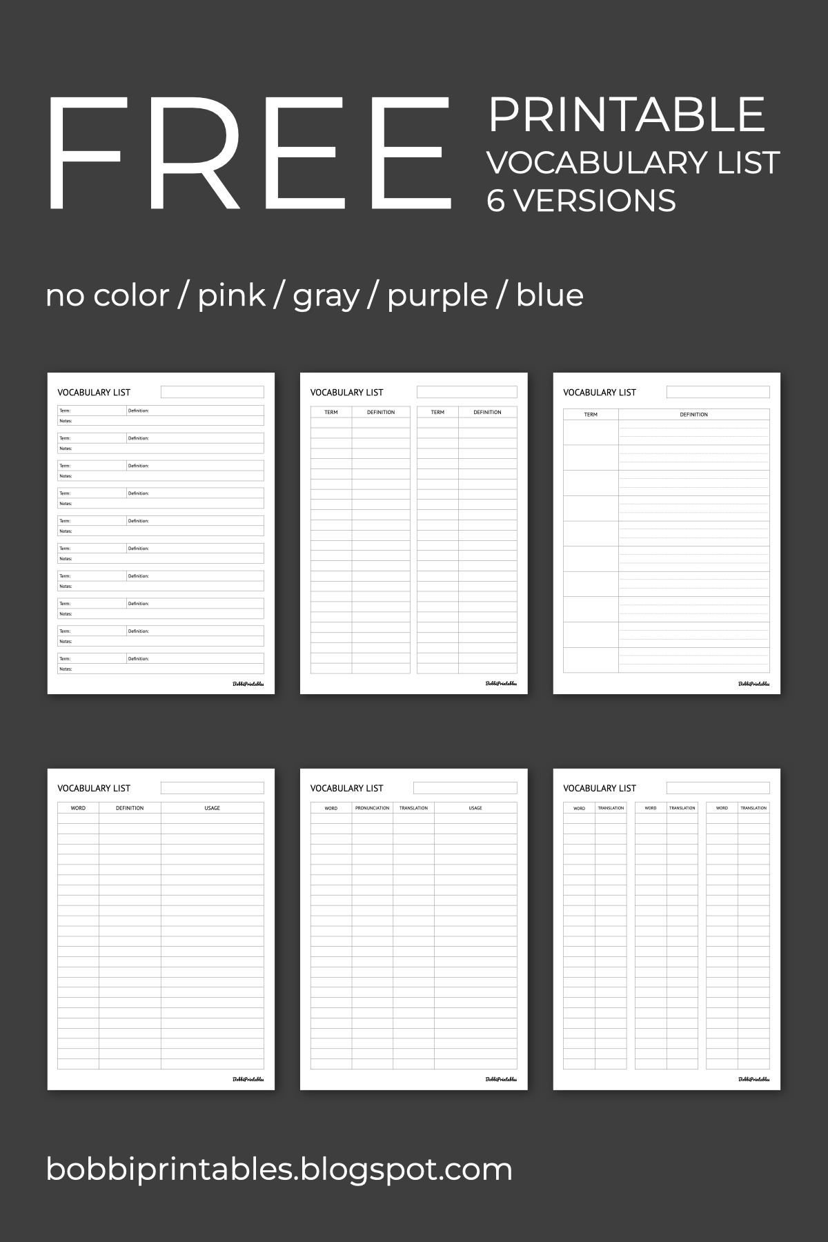 Free Printable Vocabulary List Templates Worksheets Library