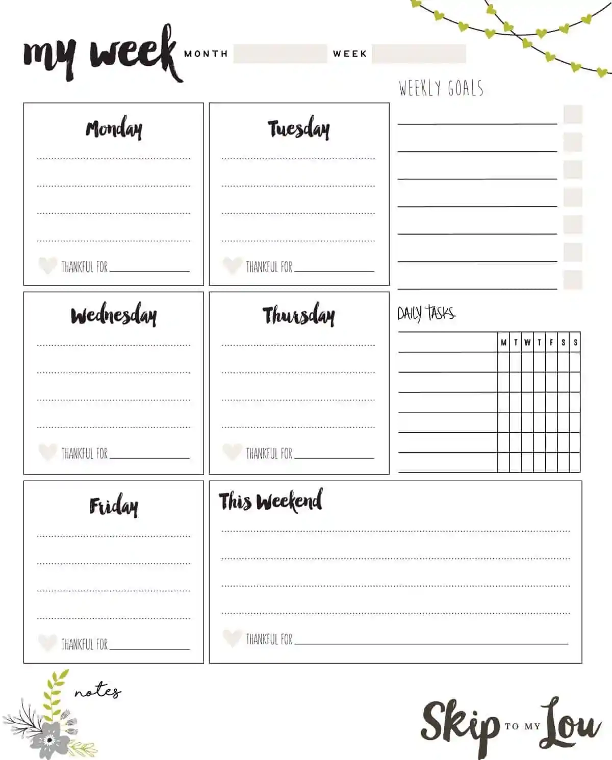 Cute Free Printable Weekly Planner Template