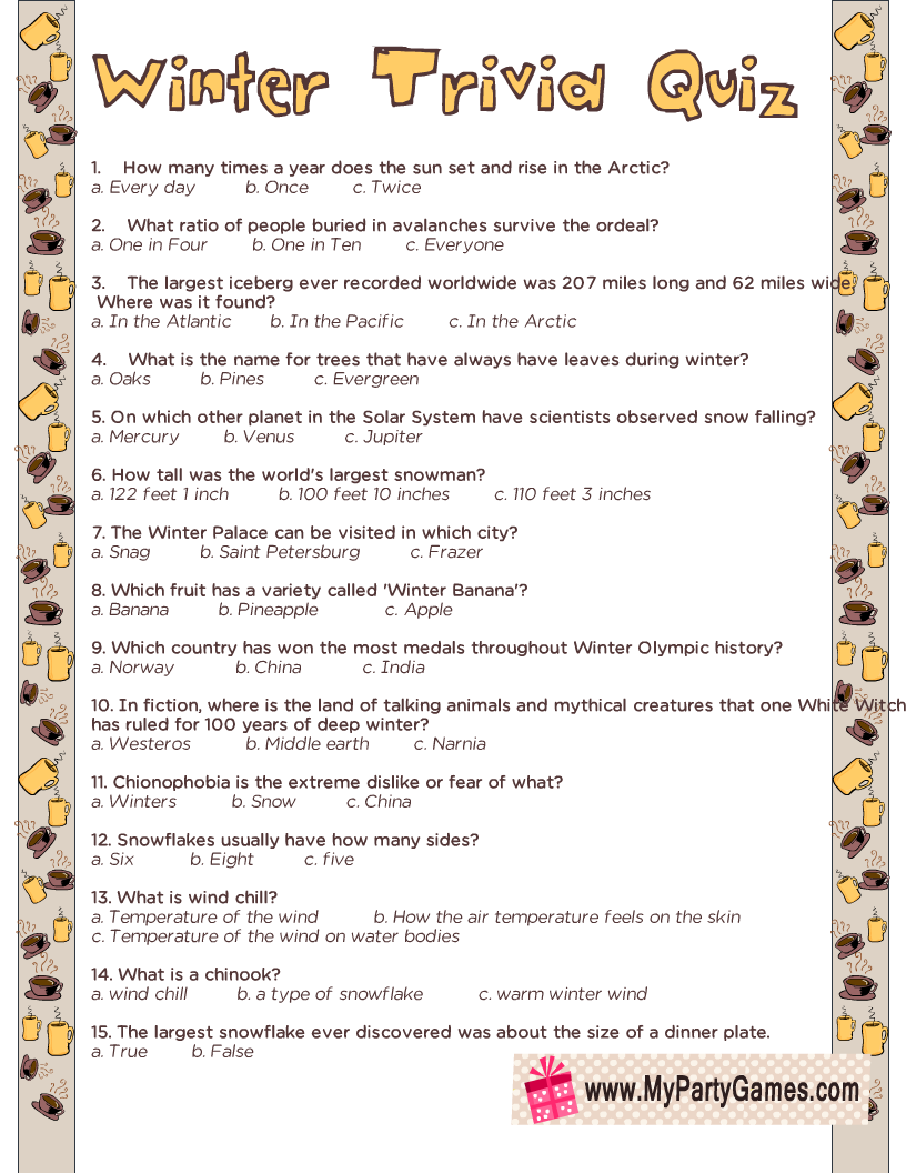 Trivia Senior Citizens Free Printable