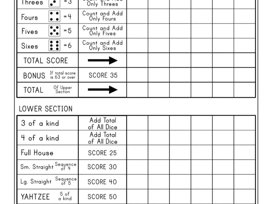 Free Printable Yahtzee Score Card Paper Trail Design