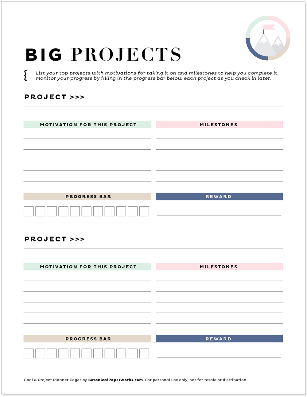Free Printables Goal Project Planner Pages Botanical PaperWorks Free Printables Goal Project Planner Pages Botanical PaperWorks