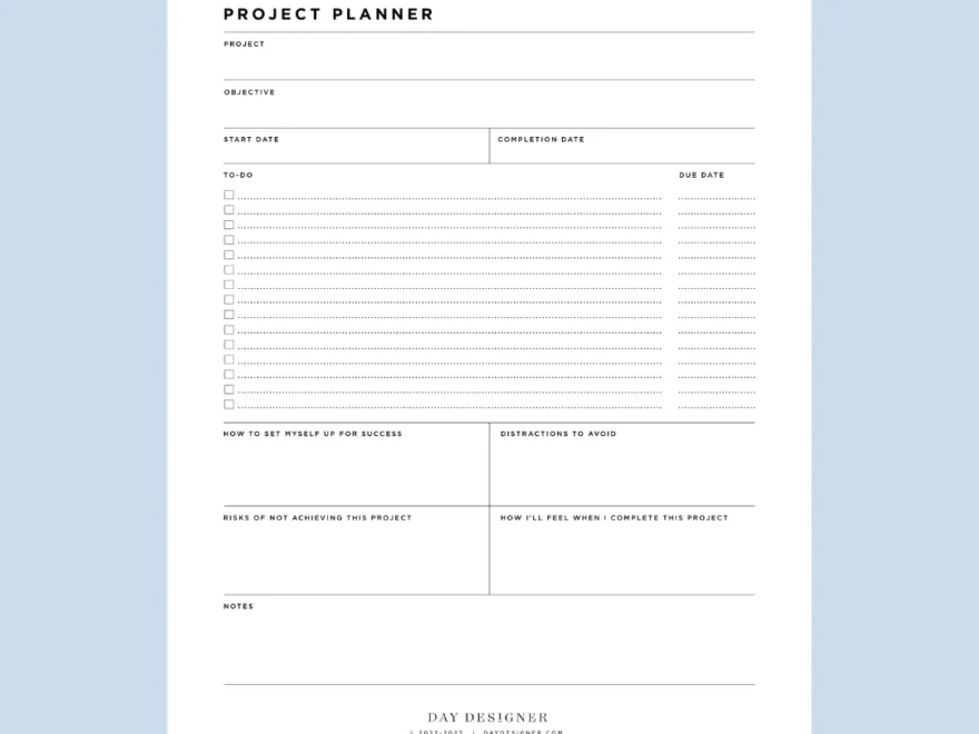 Free Project Planner Printable Day Designer