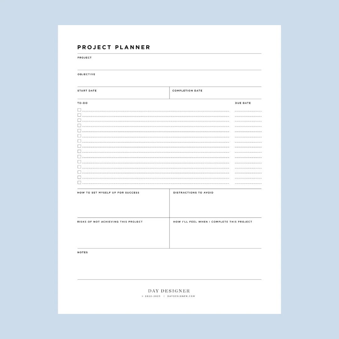 Free Project Planner Printable Day Designer Free Project Planner Printable Day Designer