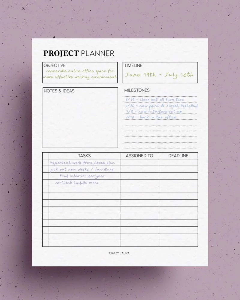 Free Printable Project Planner Free Printable Project Planner