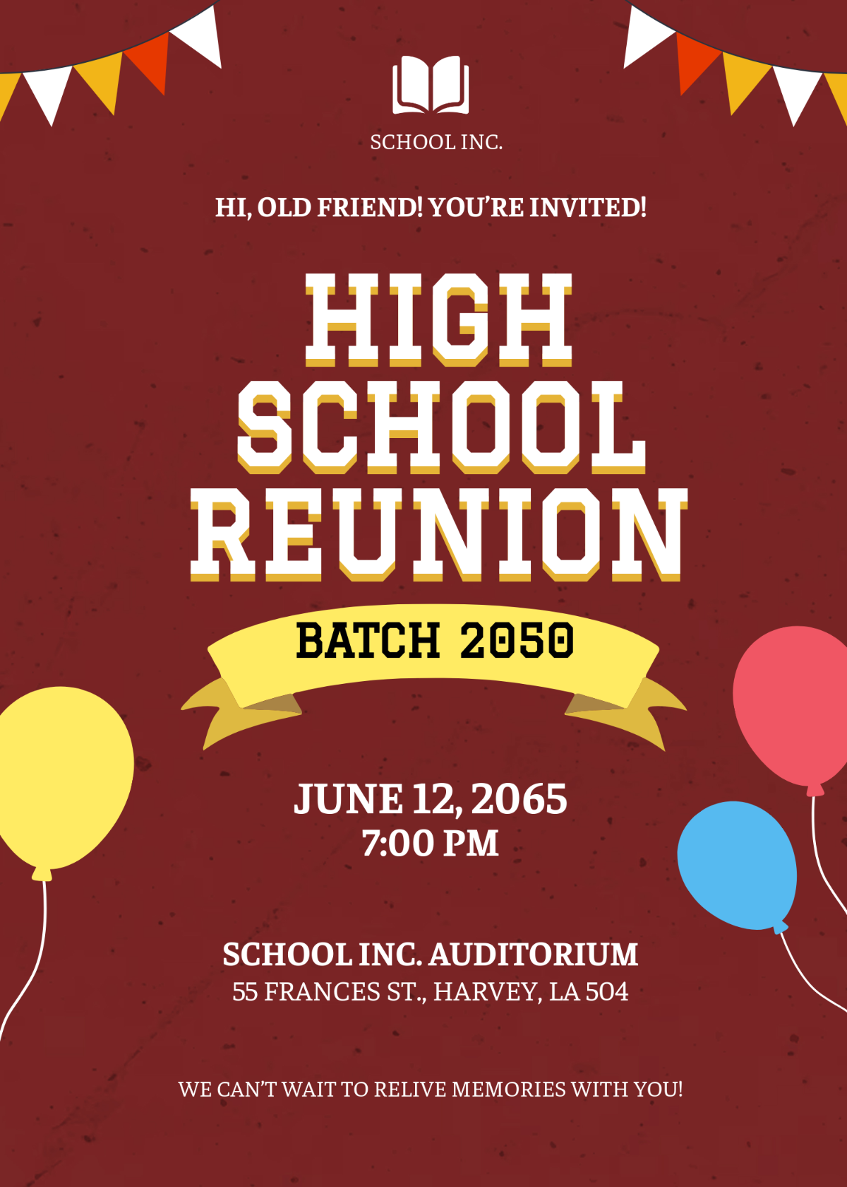 Free School Reunion Invitation Template To Edit Online