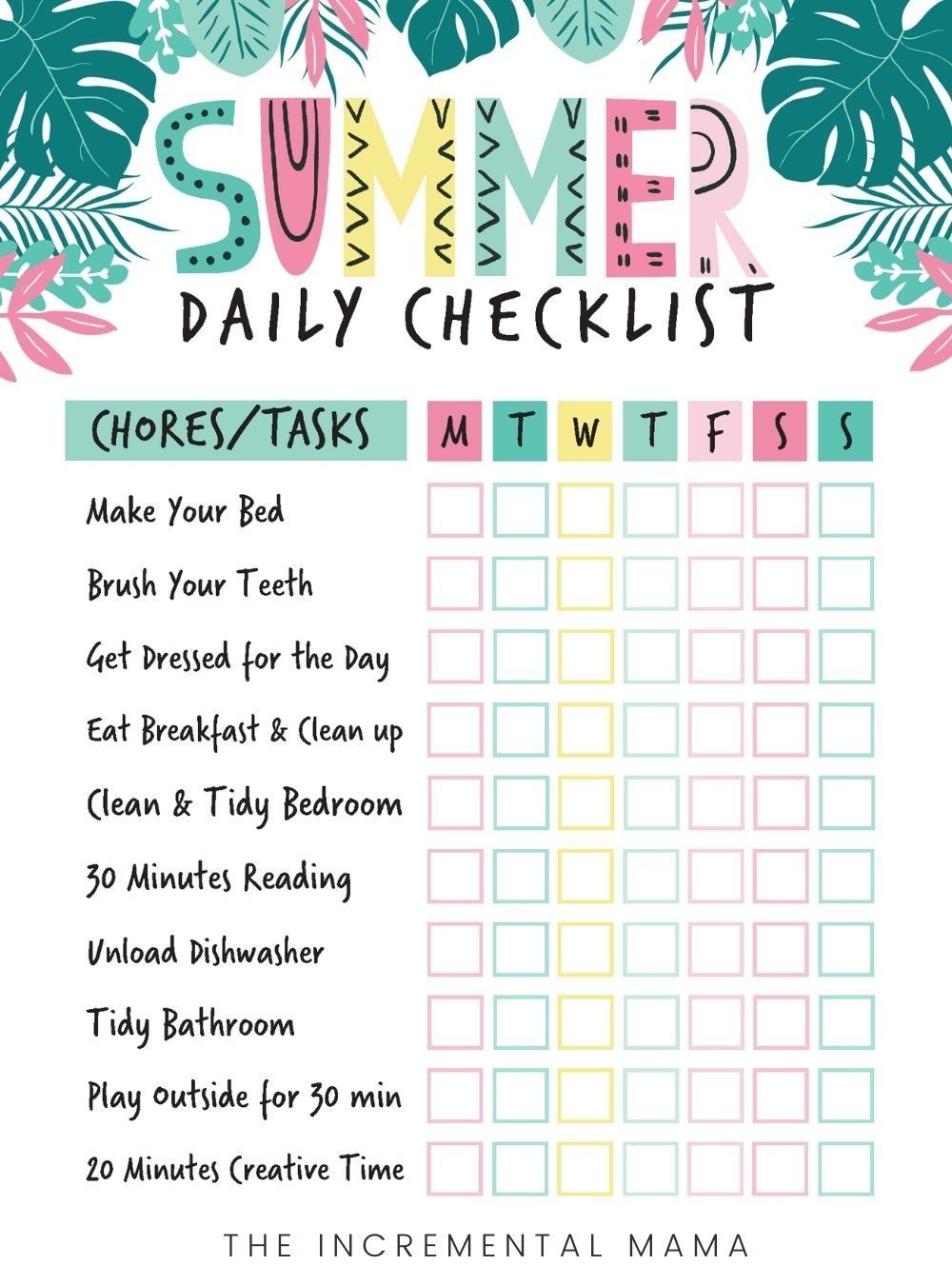 Free Summer Chore Chart To Keep Kids Busy amp Mom Happy Worksheets Library