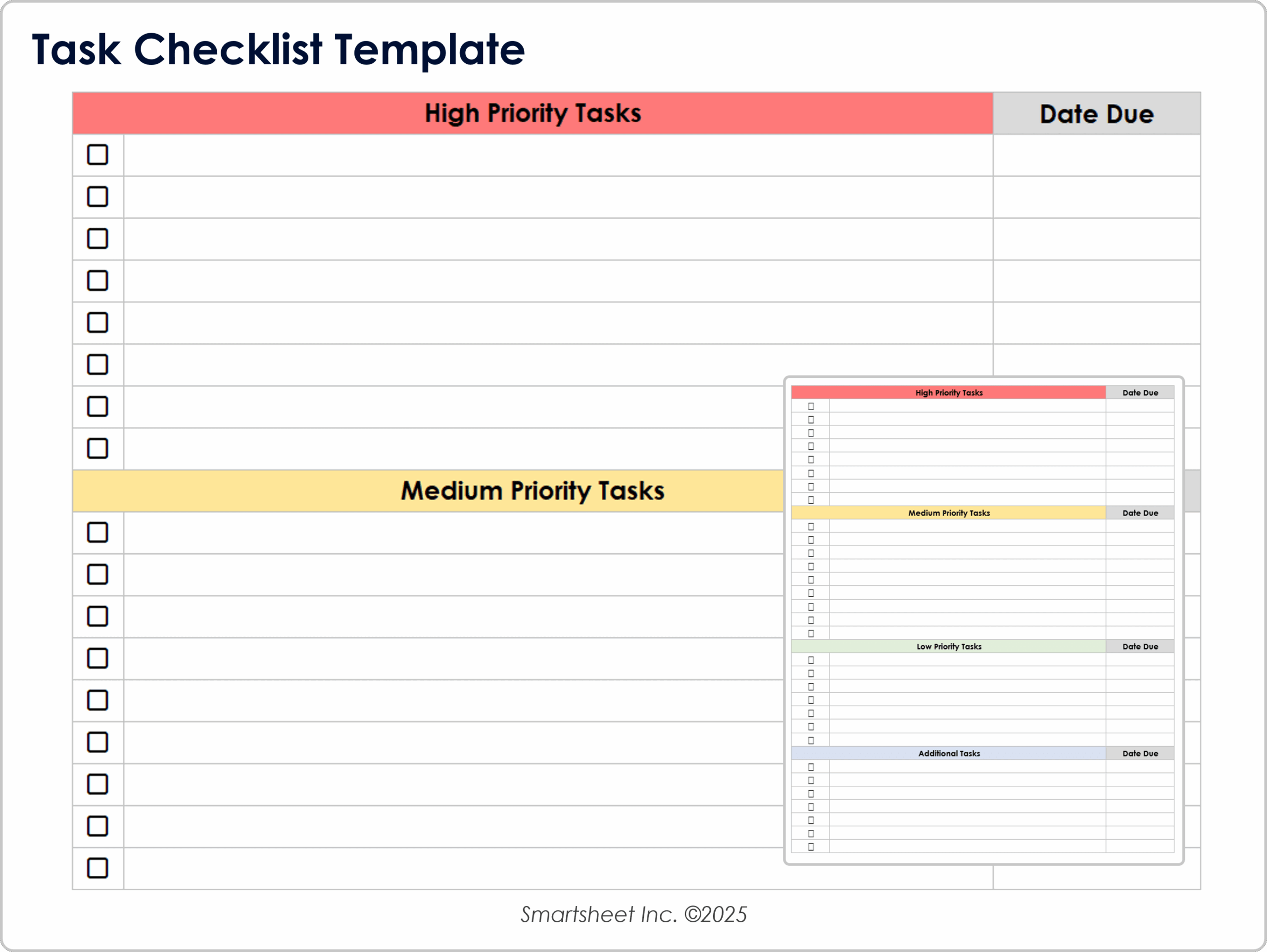 Project Management Task List Template Printable