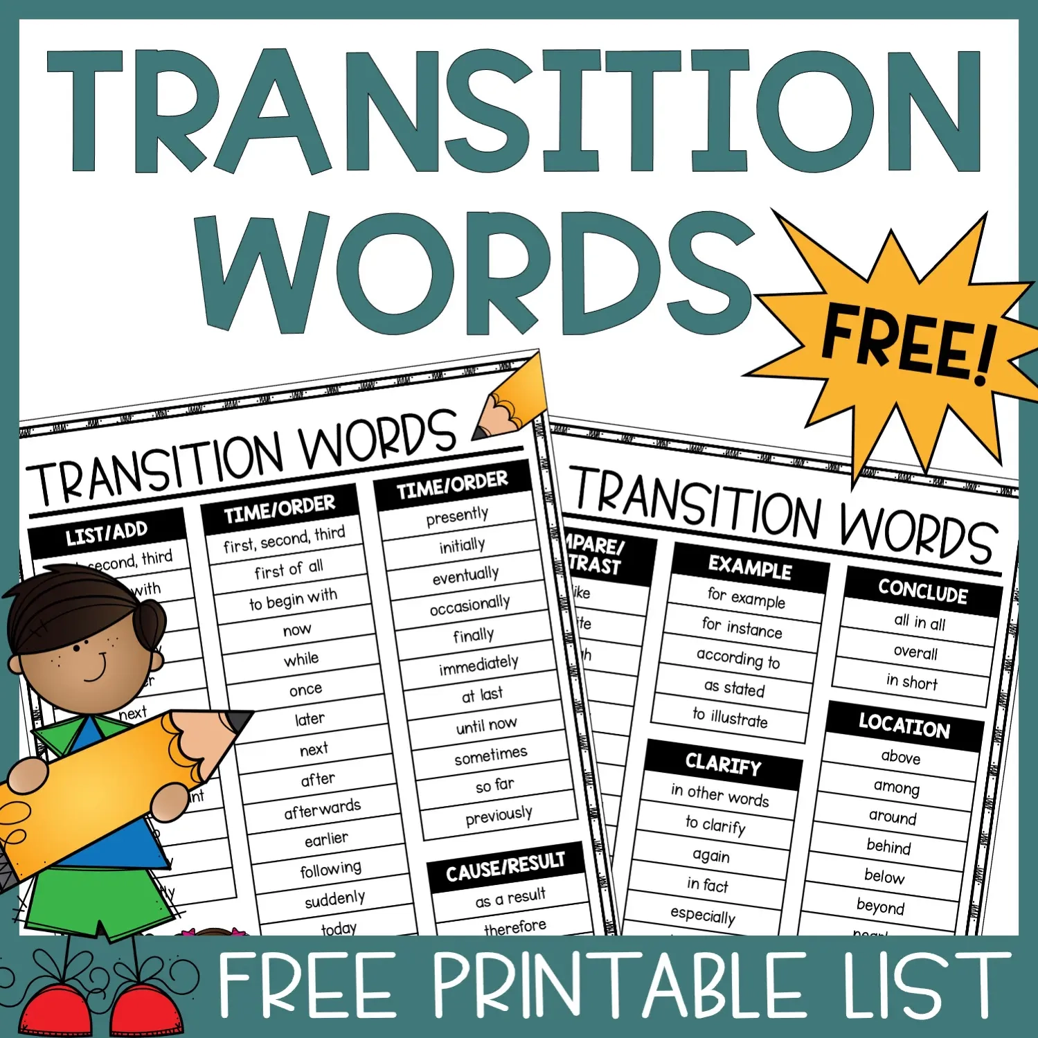 Free Transition Word List PDF For Elementary And Middle School Students Literacy In Focus Free Transition Word List PDF For Elementary And Middle School Students Literacy In Focus