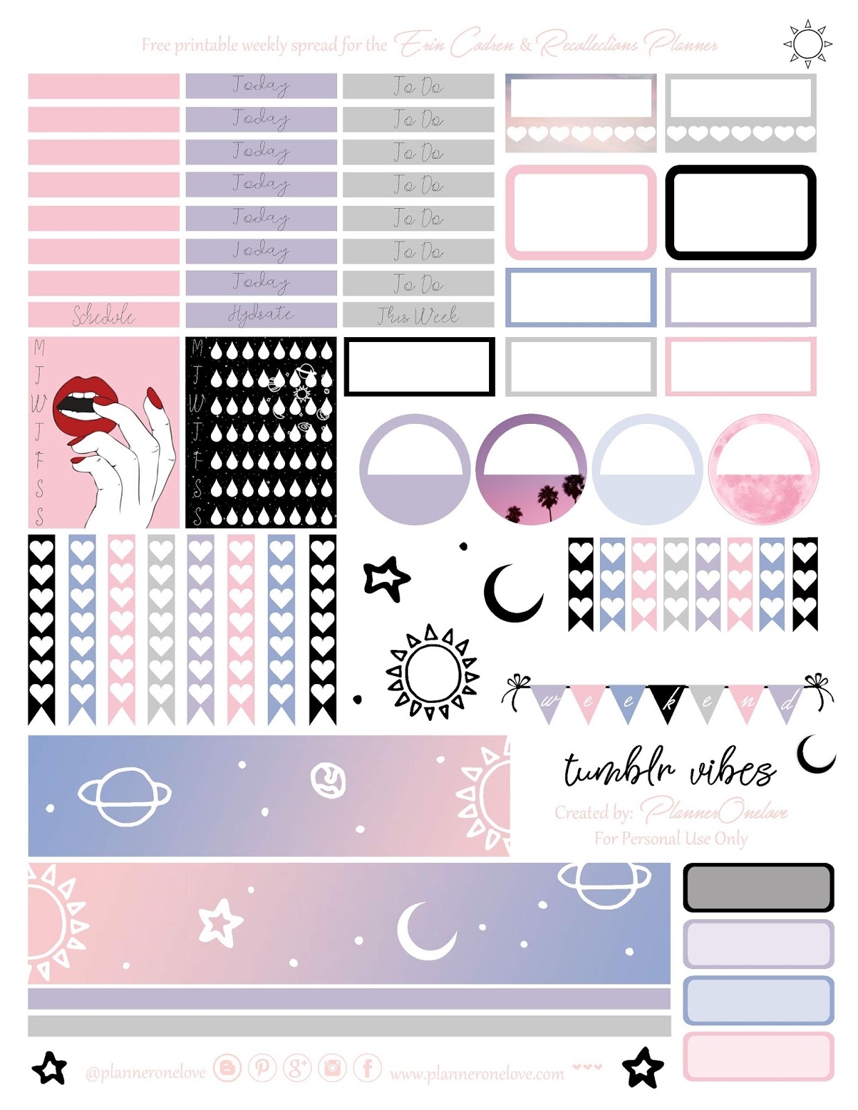 Free Tumblr Vibes Printable Planner Stickers For The Erin Condren Recollections Planner Planner Onelove