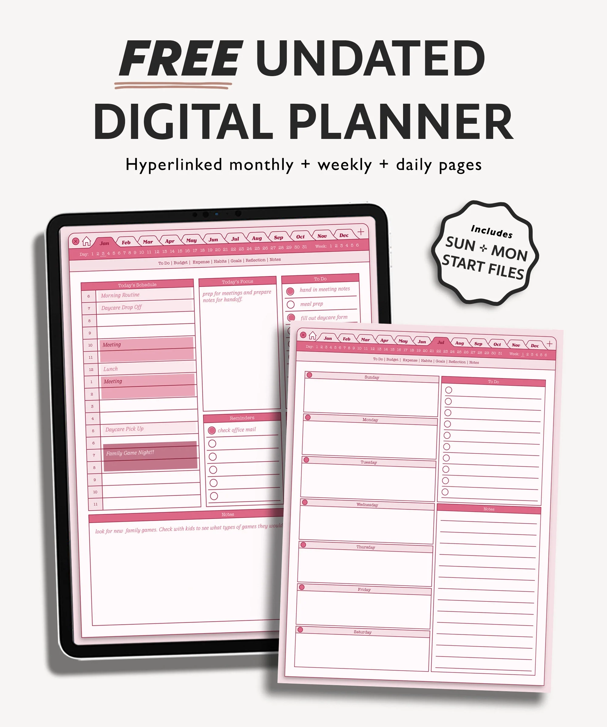 Free Undated Digital Planner Aesthetic Browser Jena W Designs