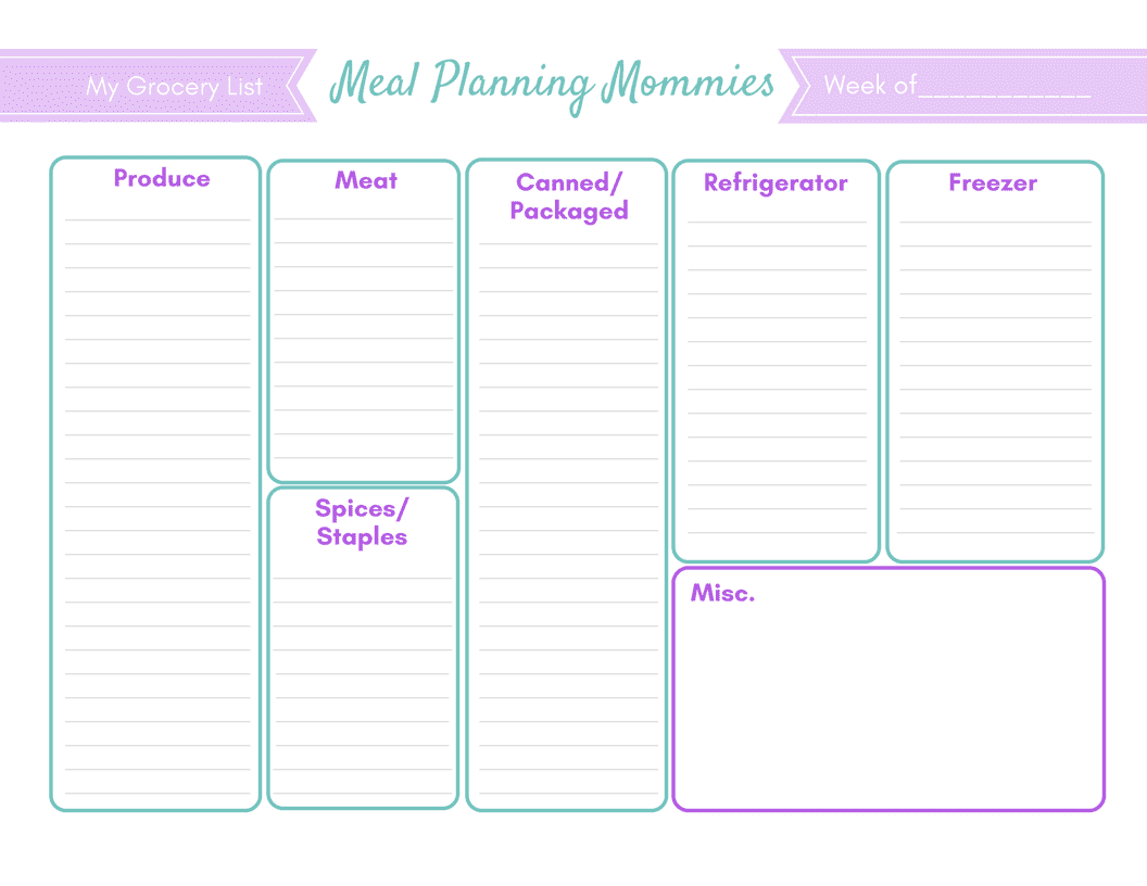 FREE Updated Printable Meal Planning Pages Grocery Lists FREE Updated Printable Meal Planning Pages Grocery Lists