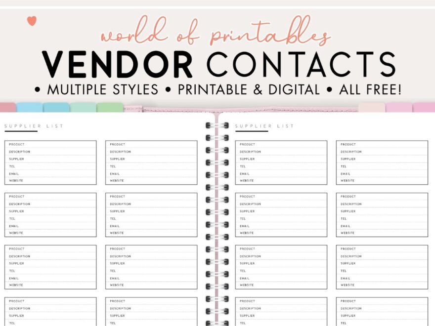 FREE Vendor Contact List Template World Of Printables