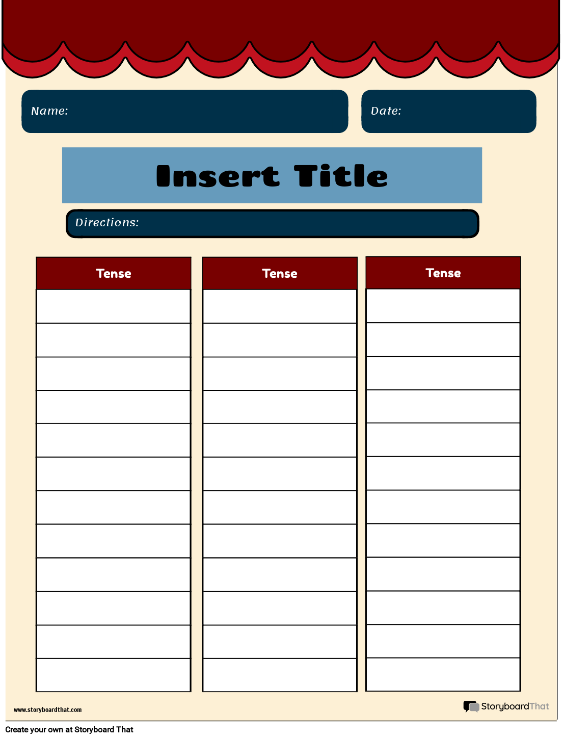 Printable Verb Chart Blank