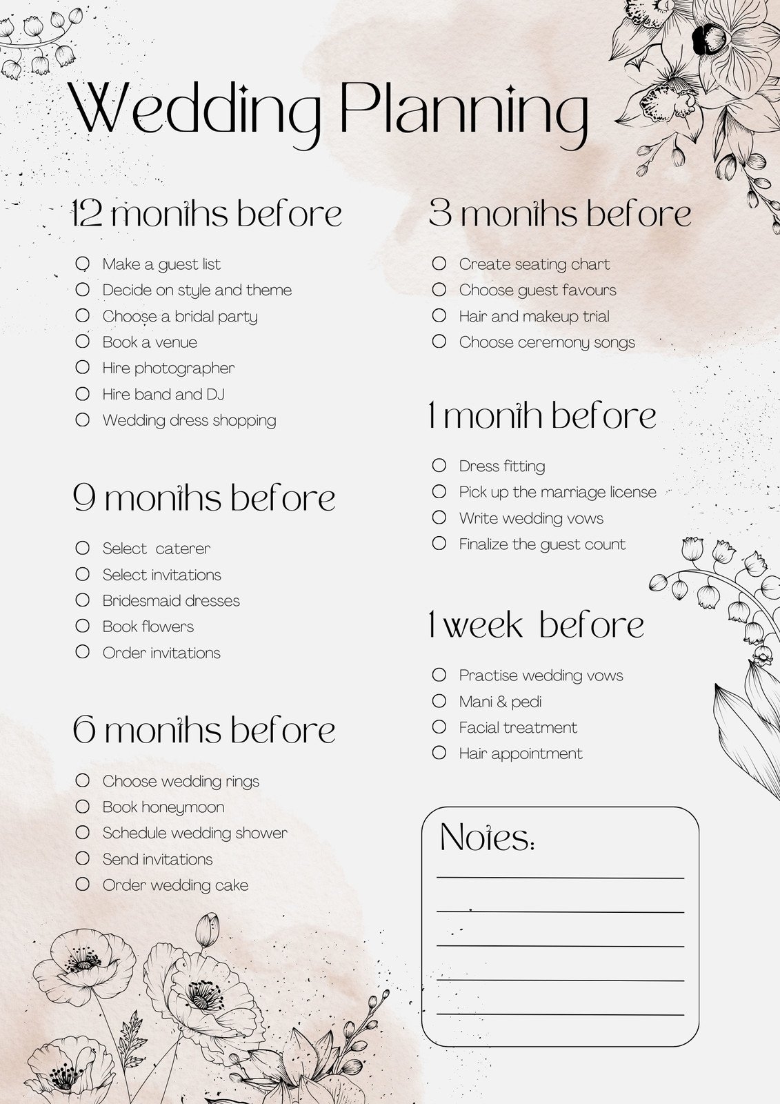 Wedding Planners Checklist Printable