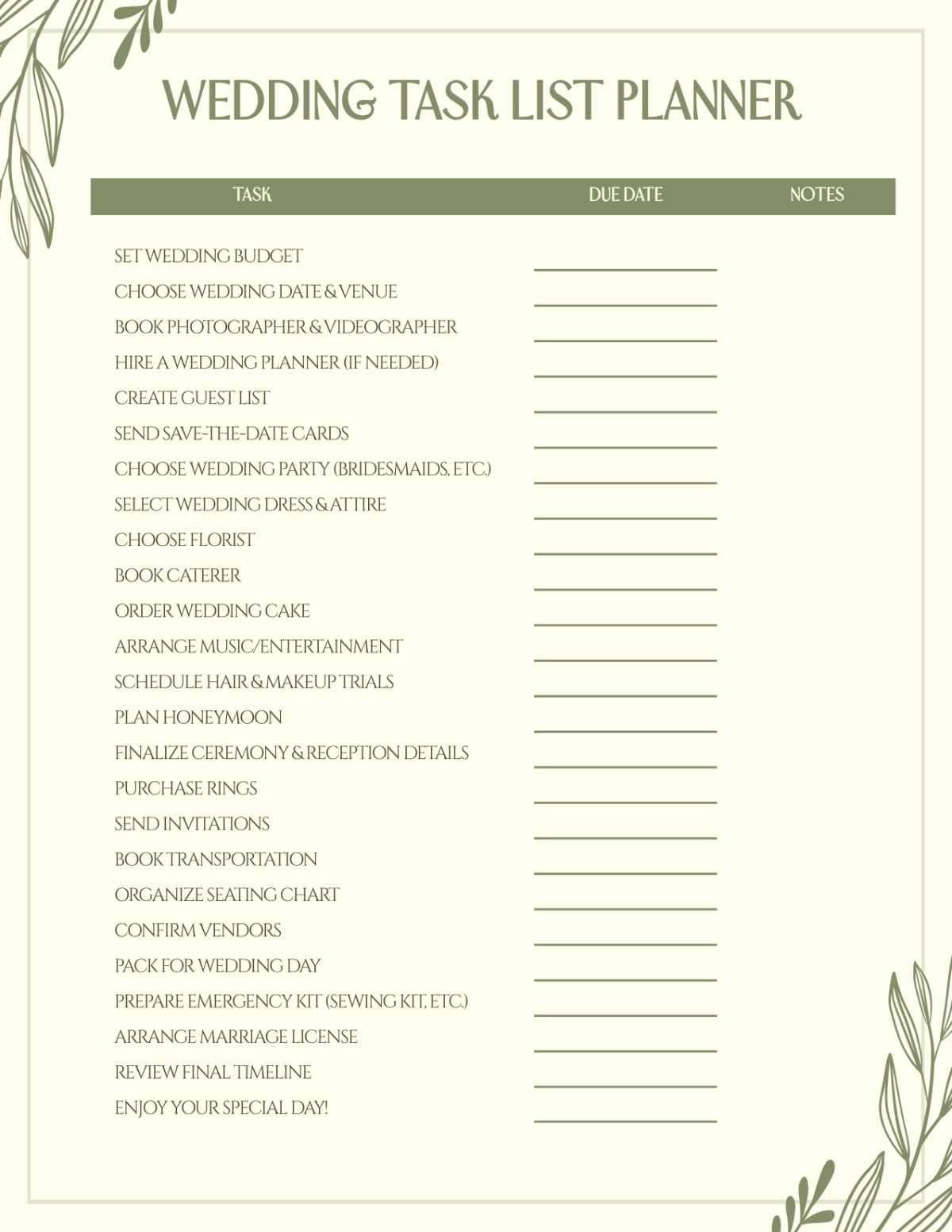 Printable Online Wedding Planner Printable Online Wedding Planner