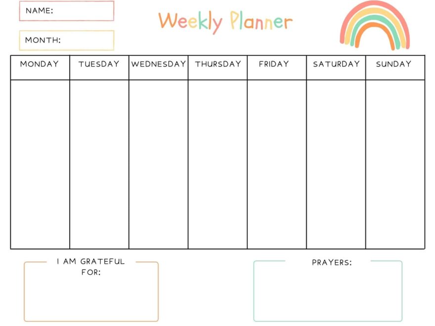 Free Weekly Planner For Kids with Prayers Gratitude Out Upon The Waters