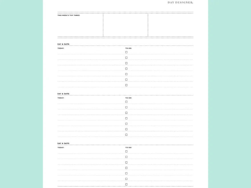 Free Weekly Planner Printable Day Designer