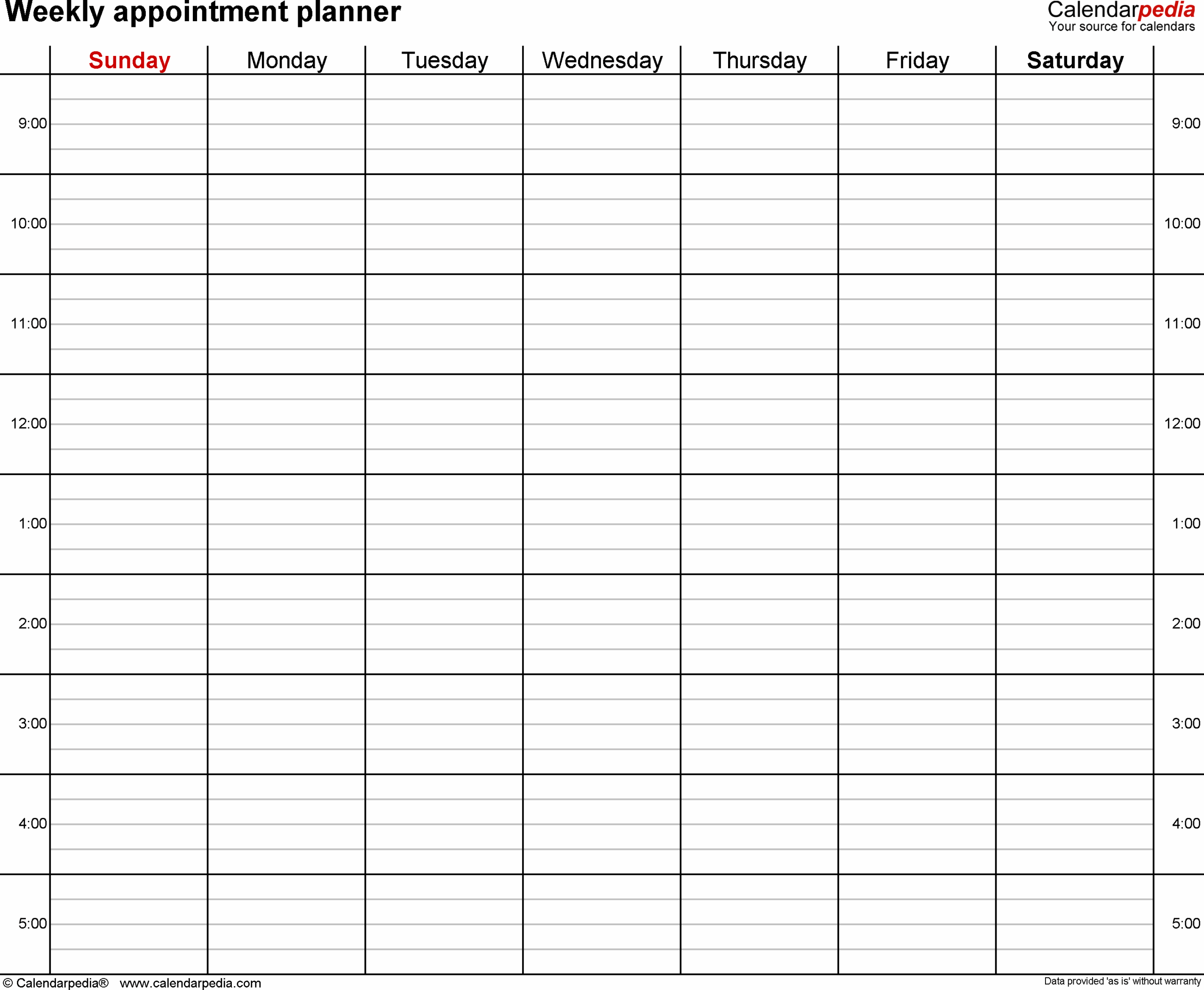 Weekly Appointment Schedule Printable